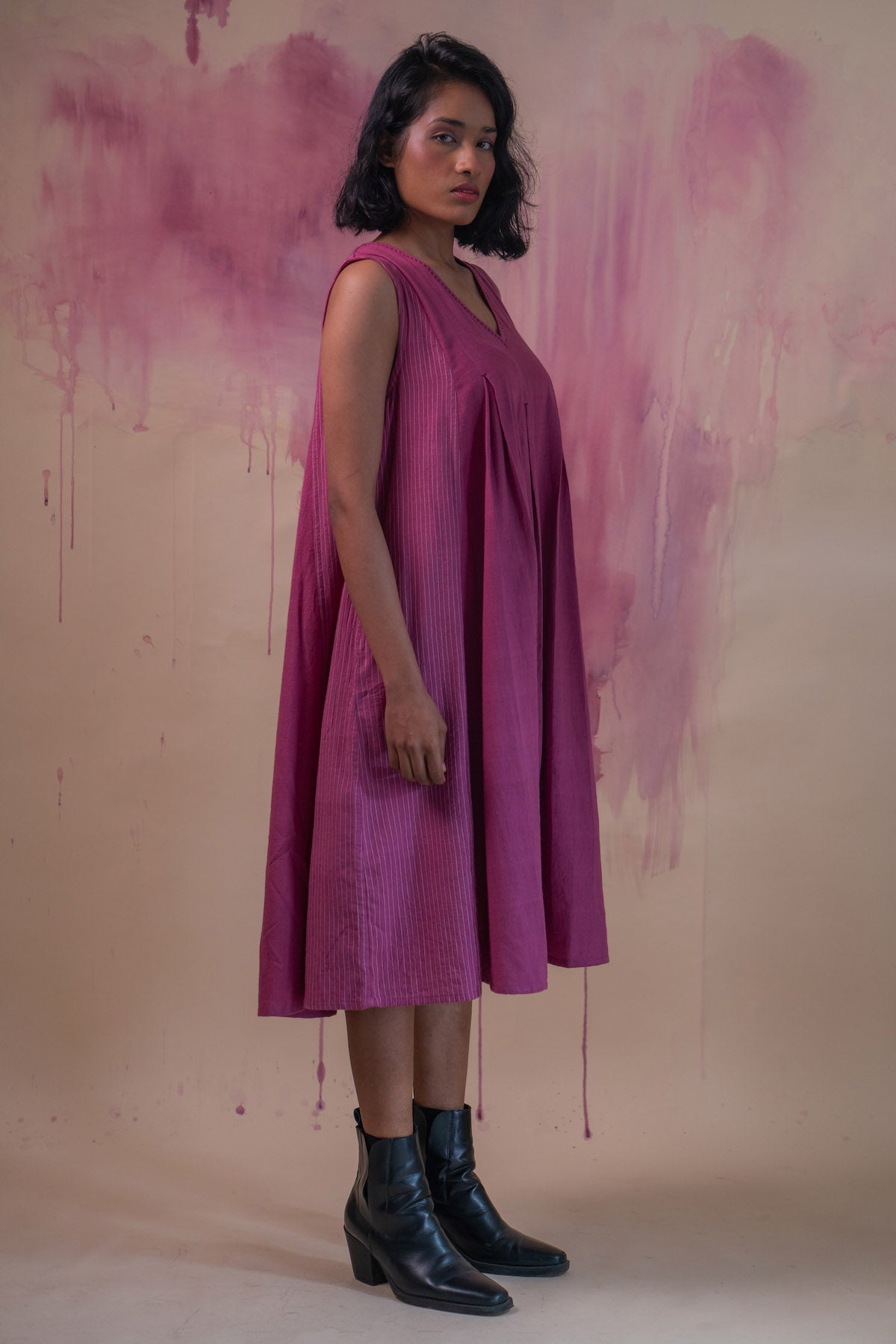 Sleeveless Plum Flared Dress