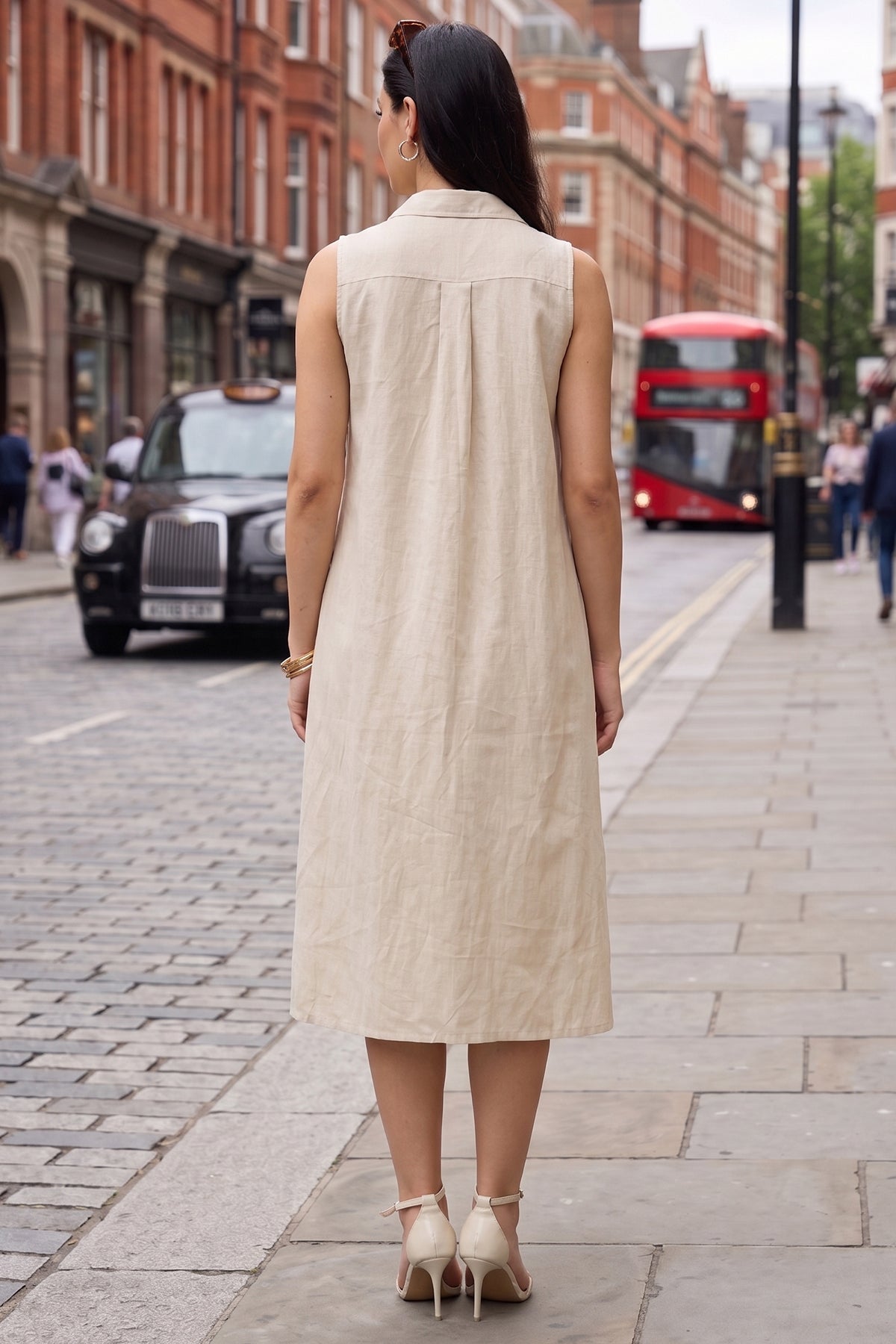 Sleeveless Beige Shirt Dress