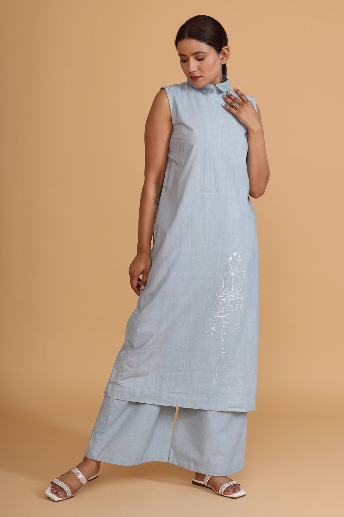 Sleeveless Collar Tunic & Pants Co-ord Set - Refreshing Style at ScrollnShops