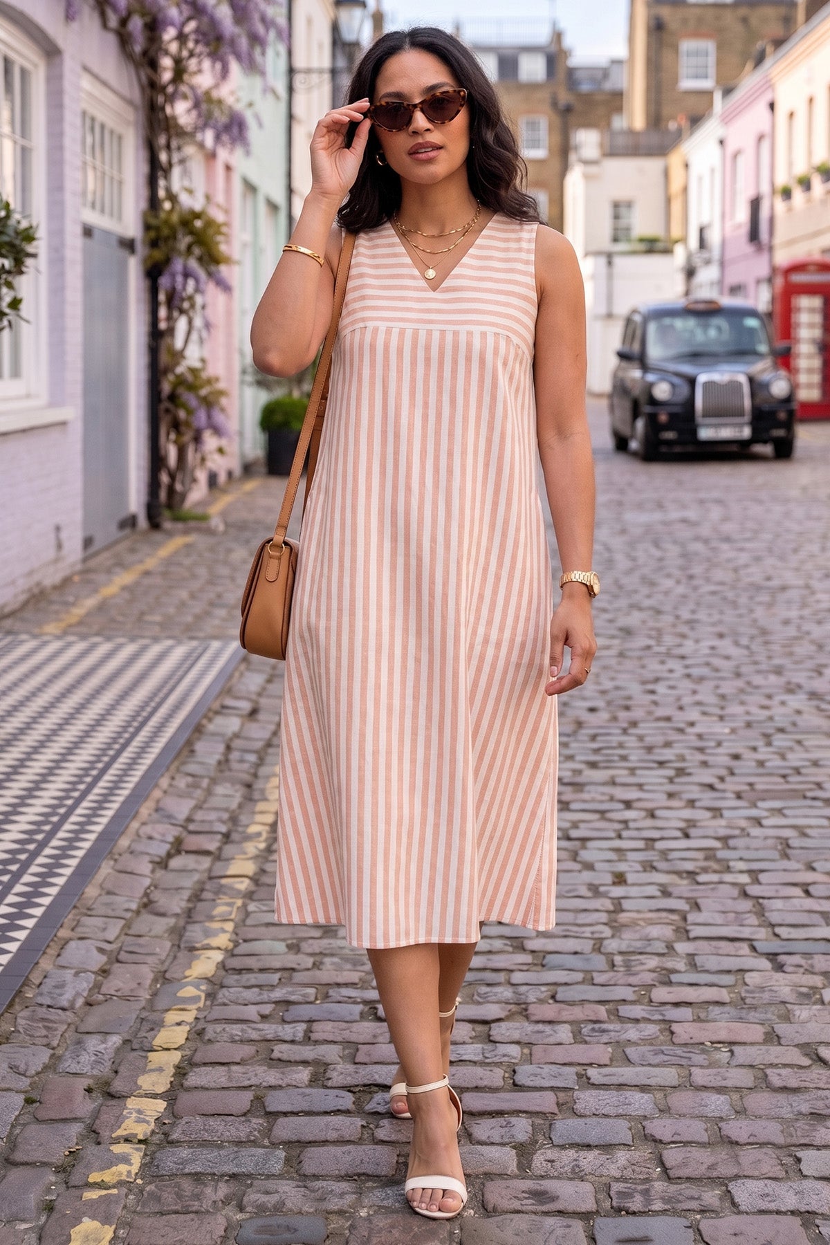 Sleeveless Orange Stripes Dress