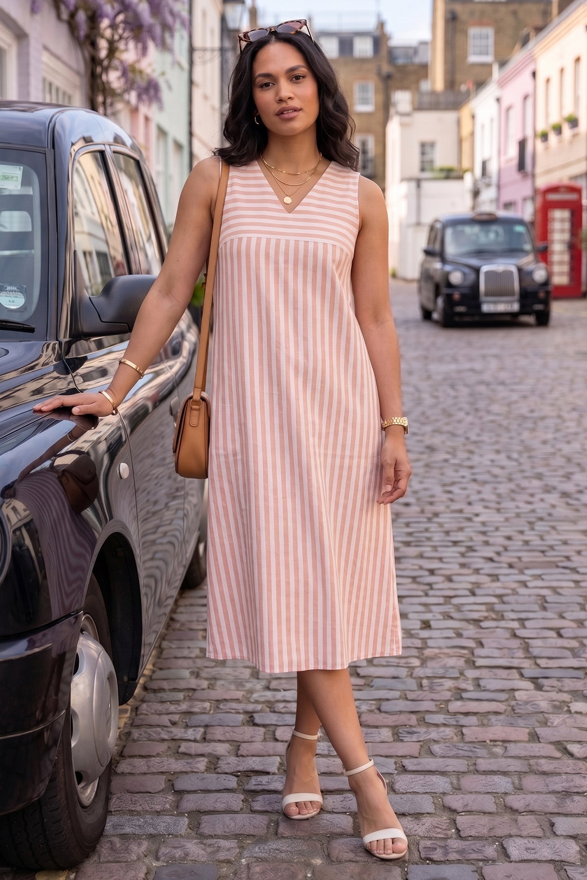 Buy Sleeveless Orange Stripes Dress for women by Sneha B online available at scrollnshops