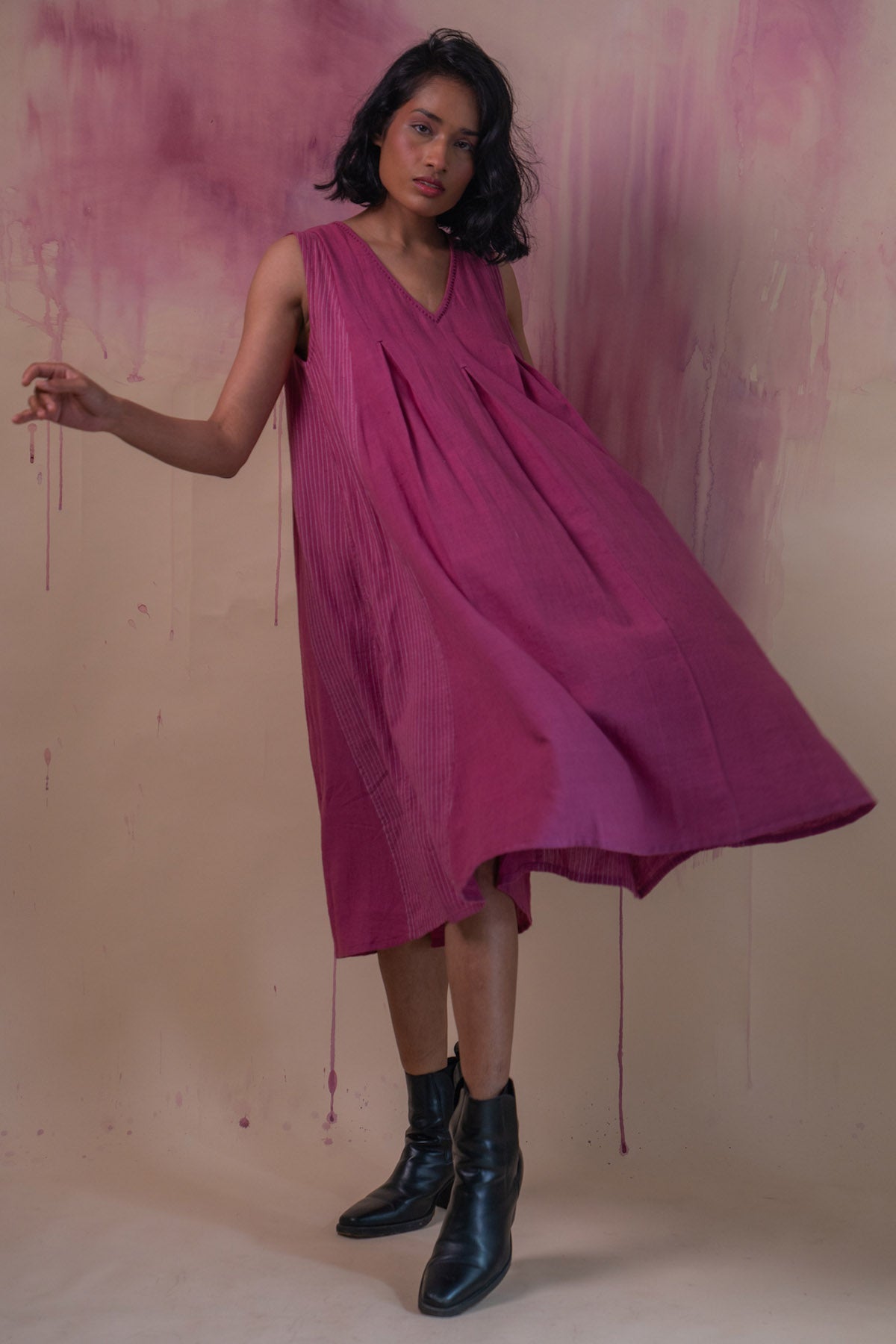 Buy Designer Sleeveless Plum Flared Dress By Lafaani