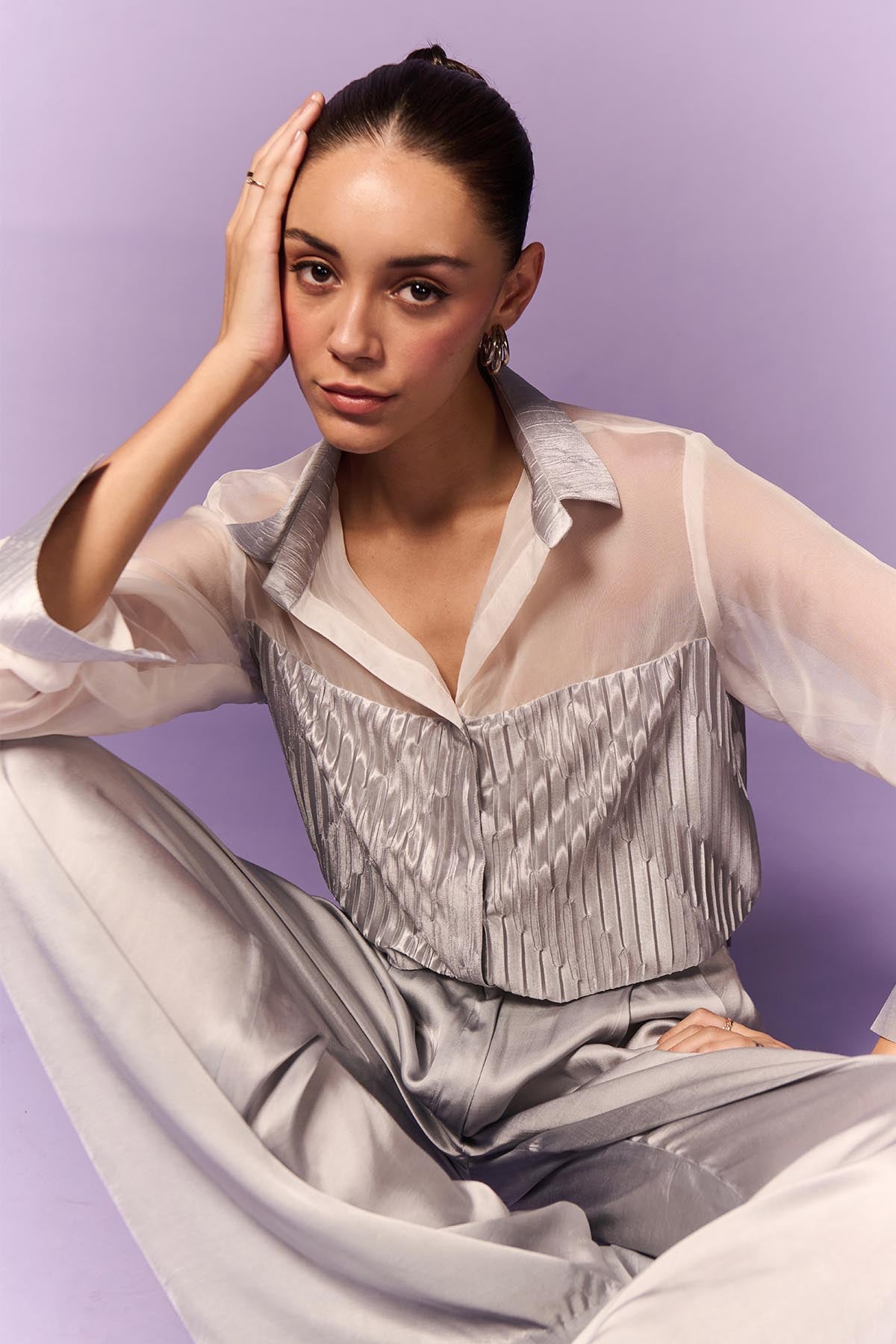 Silver Organza Shirt & Pants