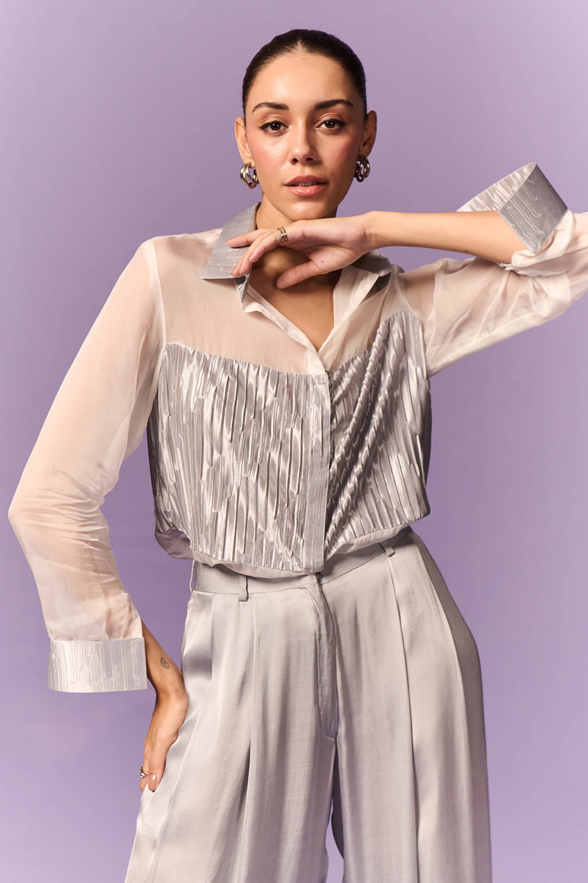 Silver Organza Shirt & Pants