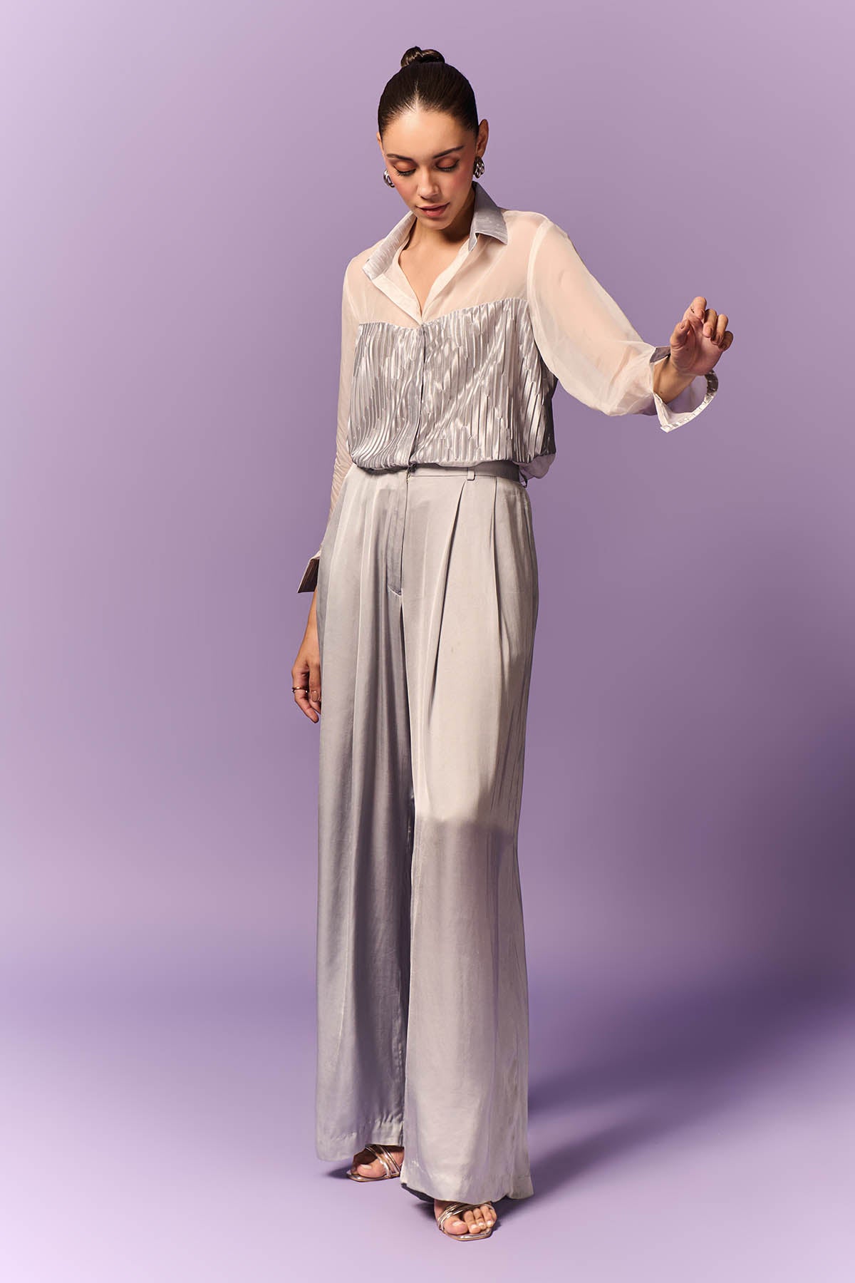Silver Organza Shirt & Pants