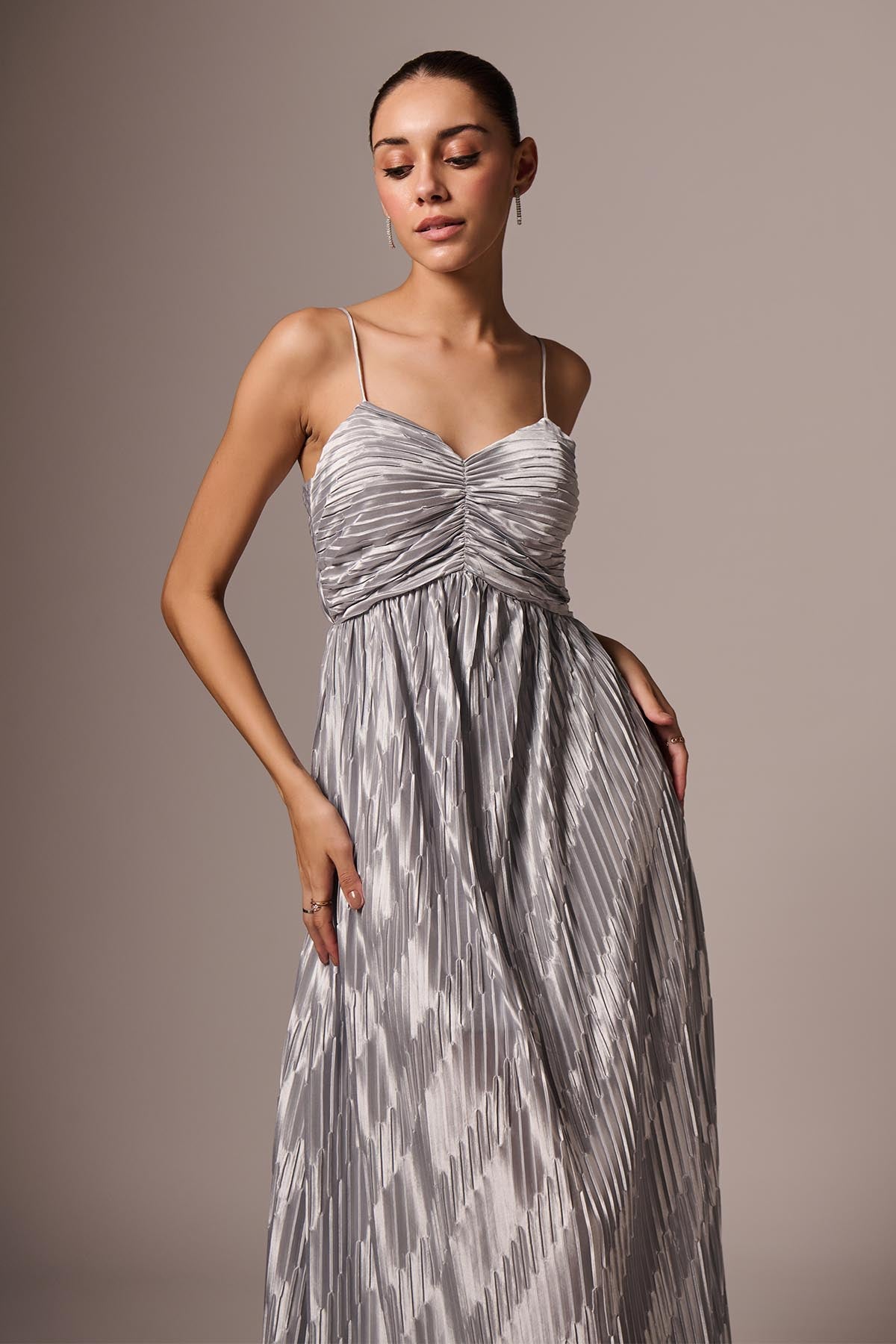 Silver Sleeveless Pleated Dress