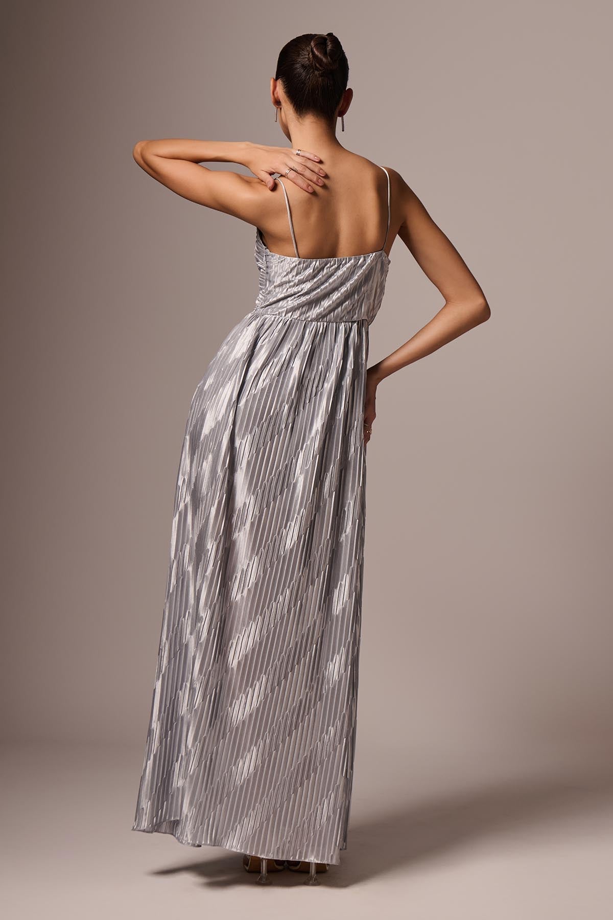 Silver Sleeveless Pleated Dress