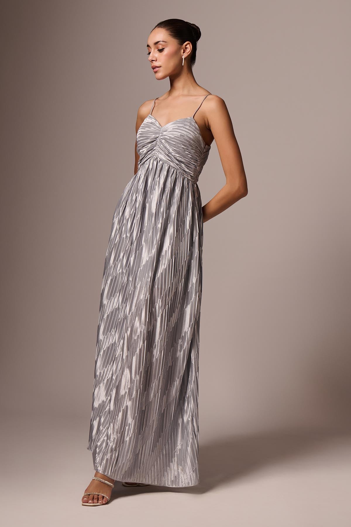 Silver Sleeveless Pleated Dress
