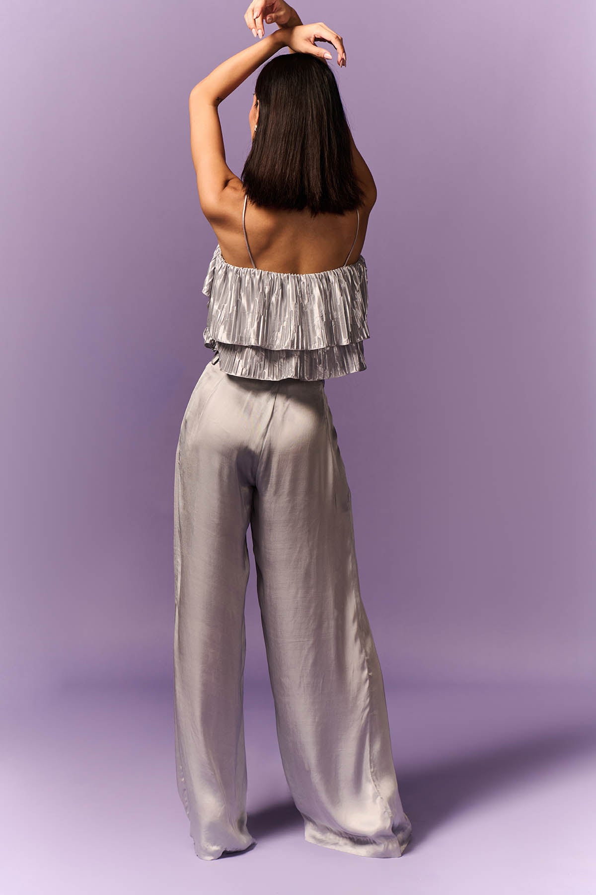 Silver Tiered Top & Flared Pants