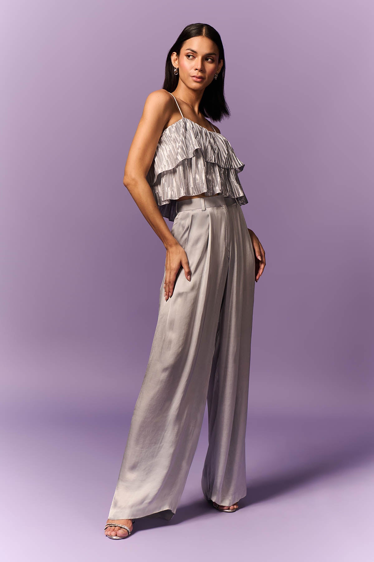 Silver Tiered Top & Flared Pants