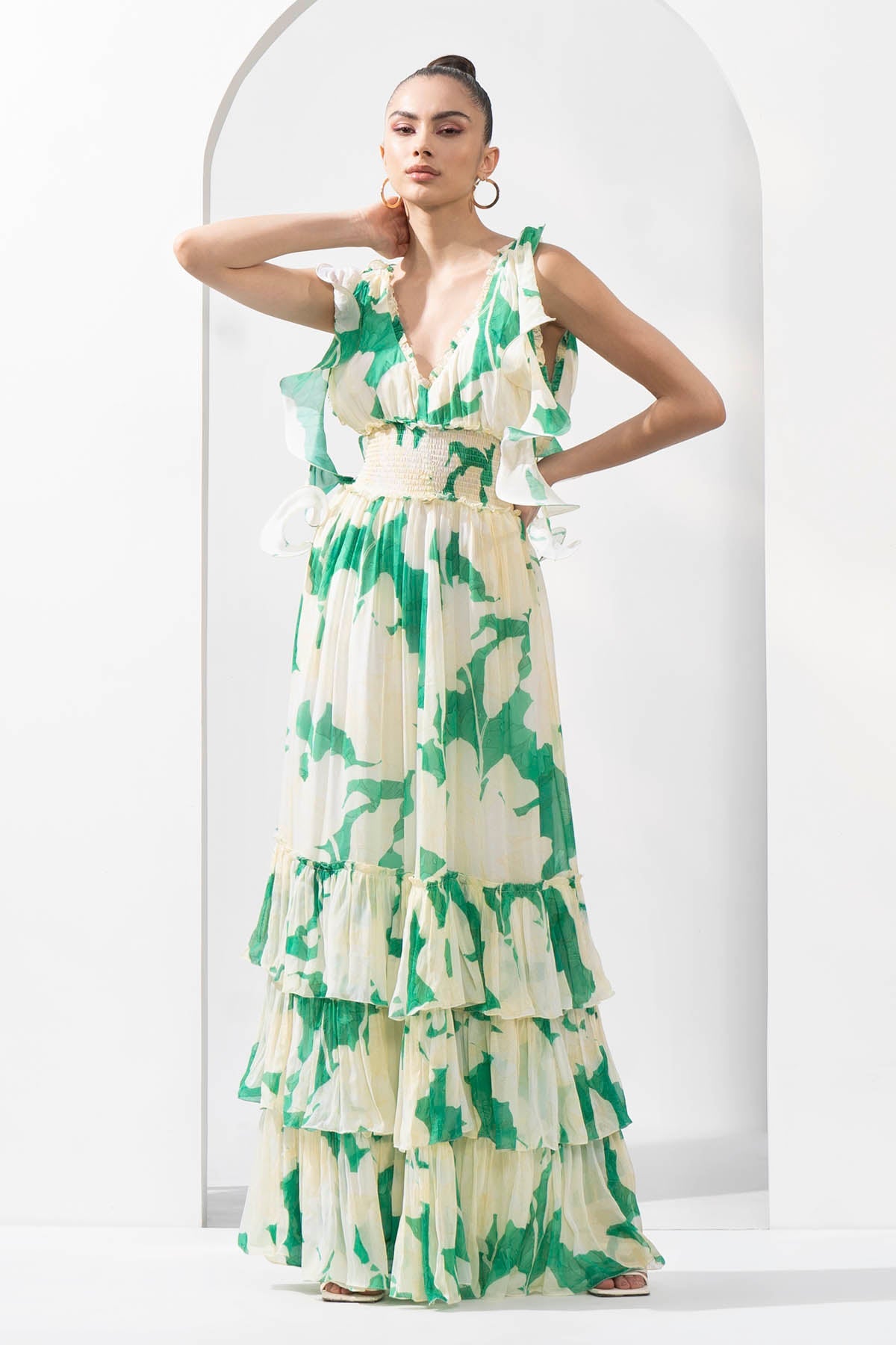 Buy Smocked Waist Tiered Dress by Mandira Wirk