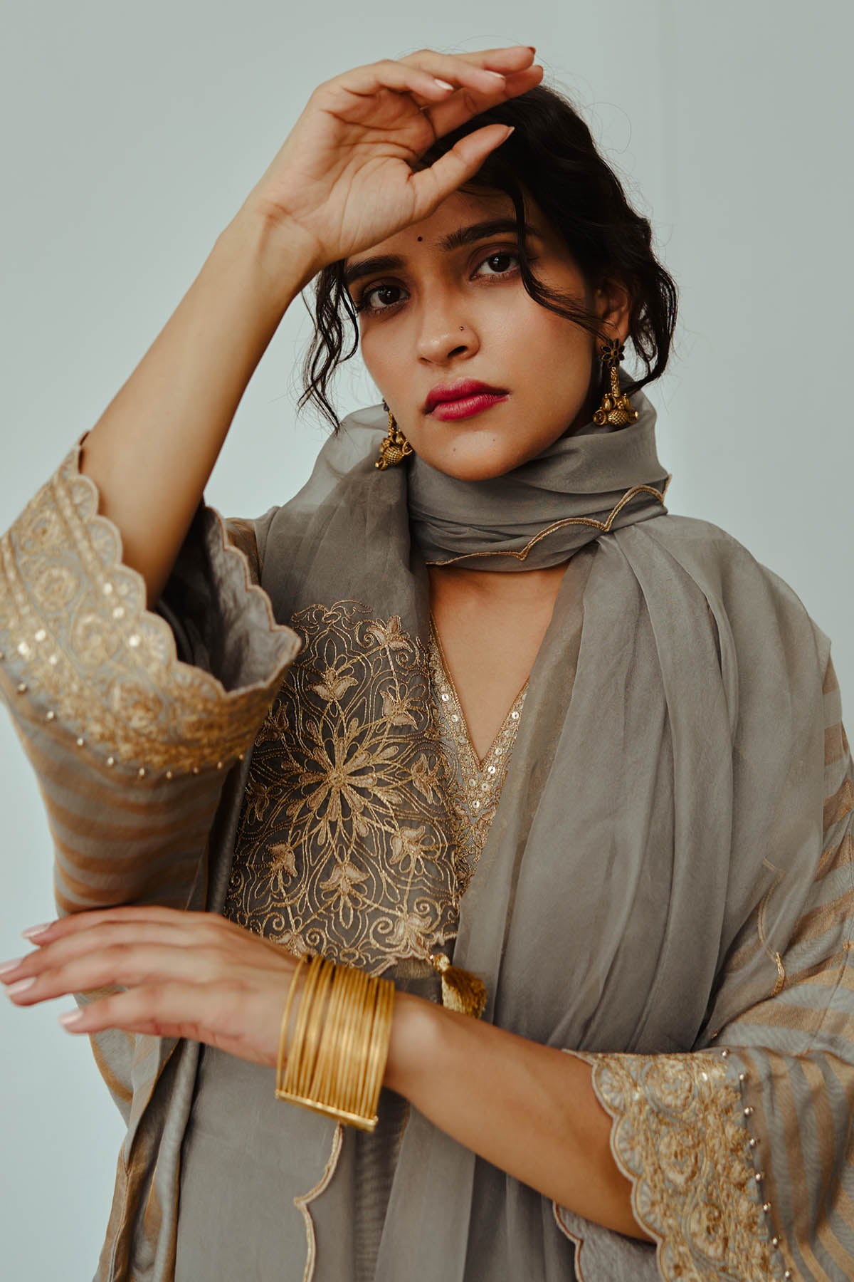 Grey Embroidered Kaftan Set