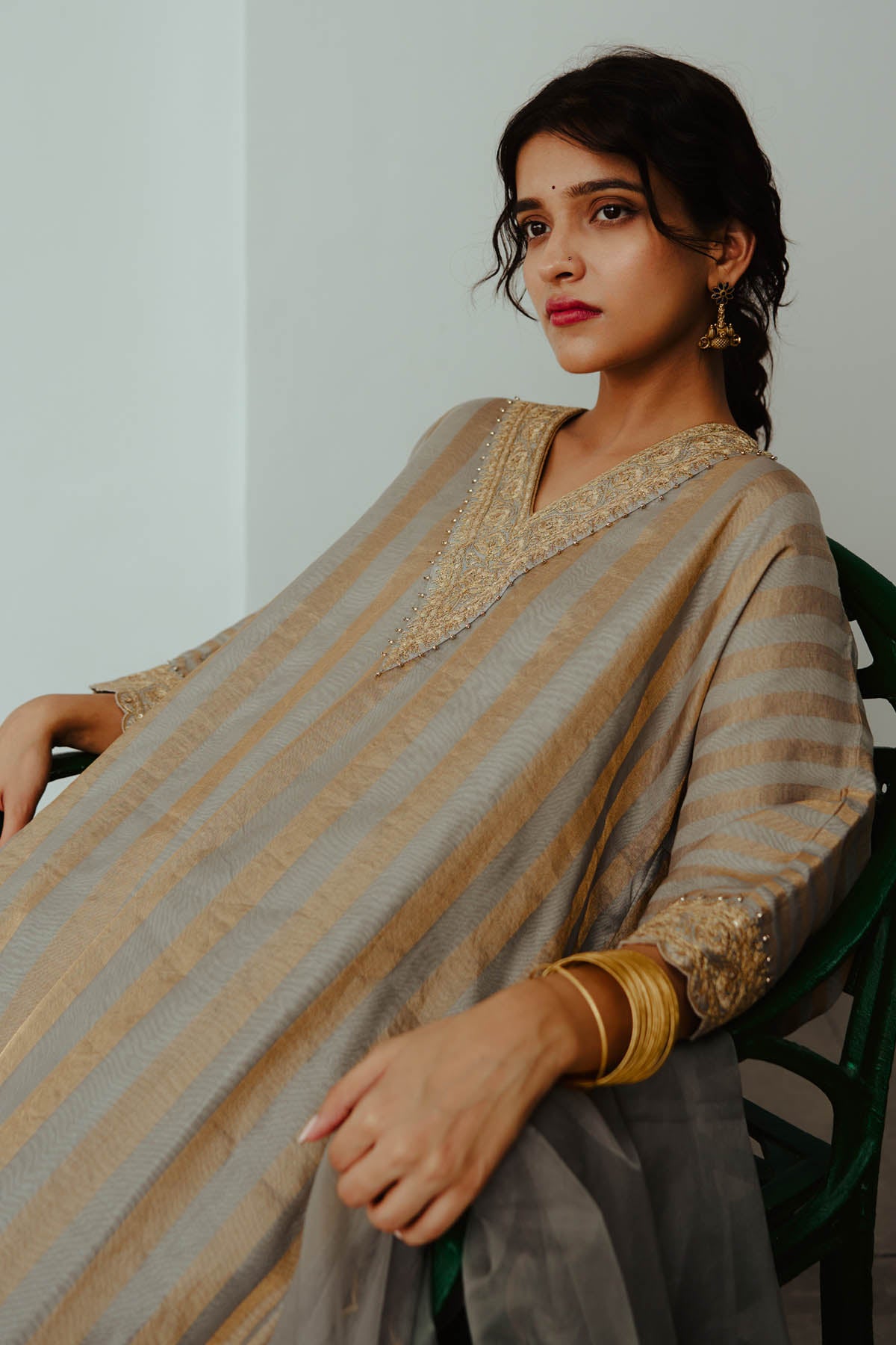 Grey Embroidered Kaftan Set