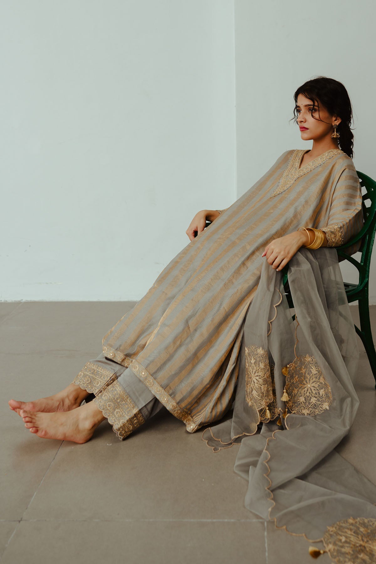 Grey Embroidered Kaftan Set