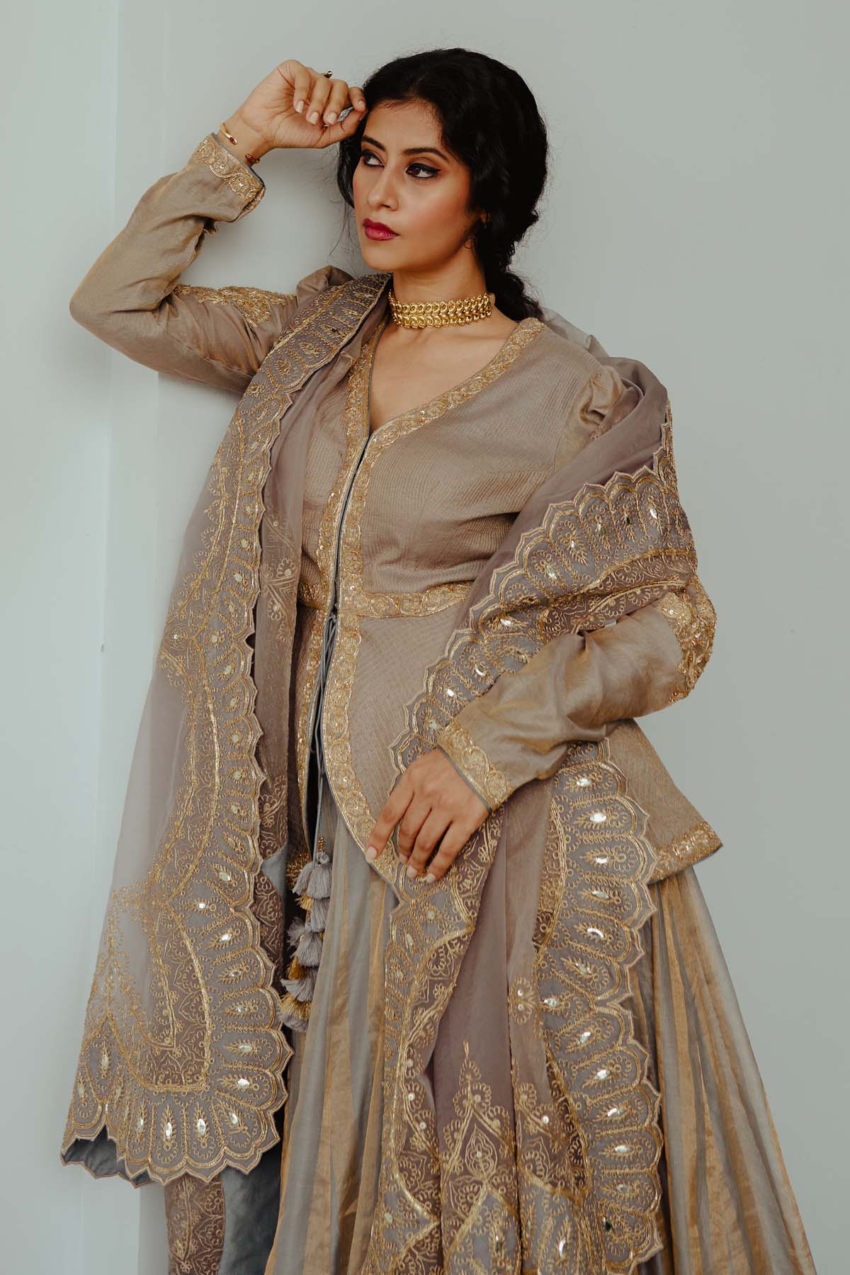 Smokey Grey Tissue Lehenga Set