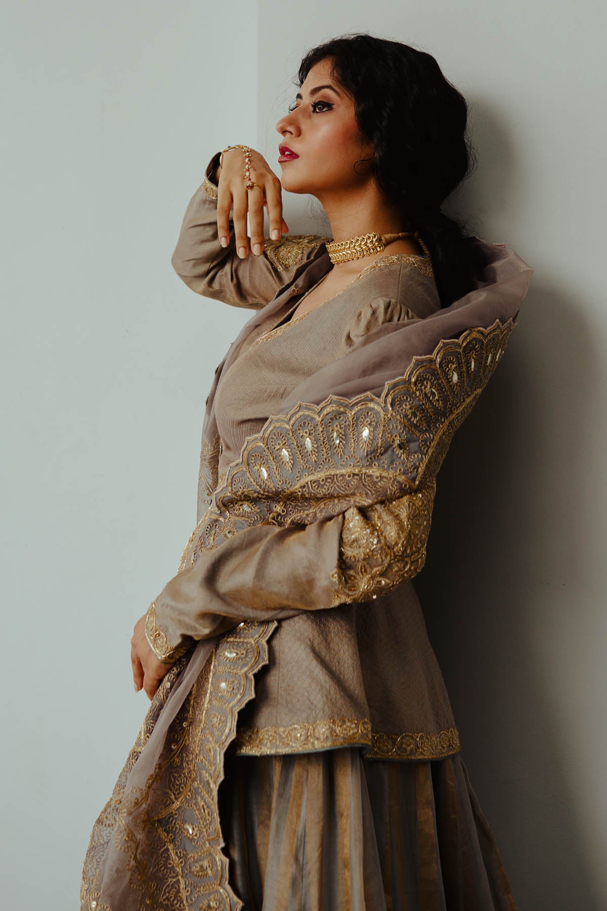 Smokey Grey Tissue Lehenga Set