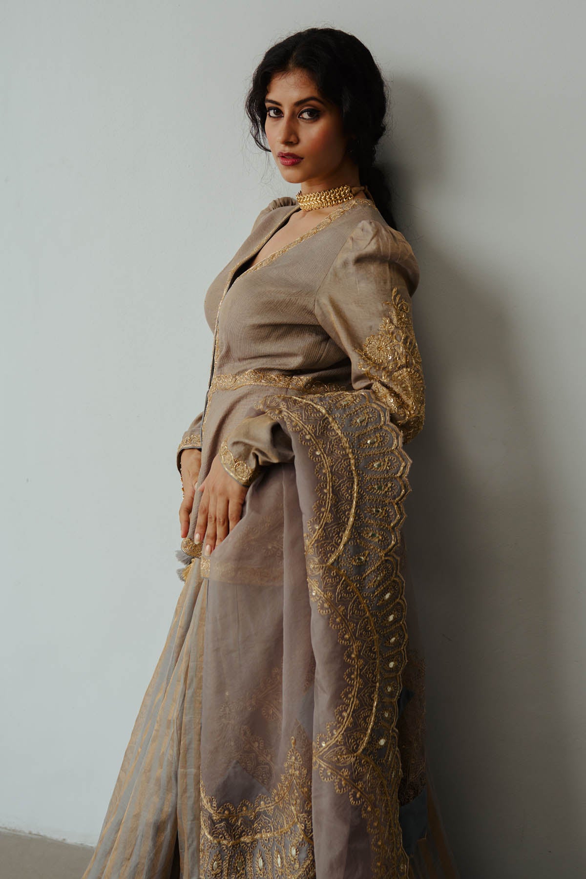 Smokey Grey Tissue Lehenga Set