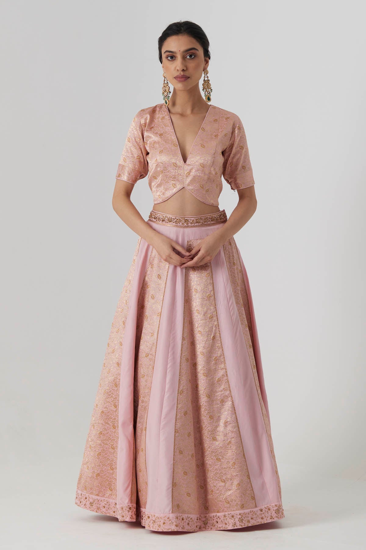 Soft Pink Brocade Lehenga Set
