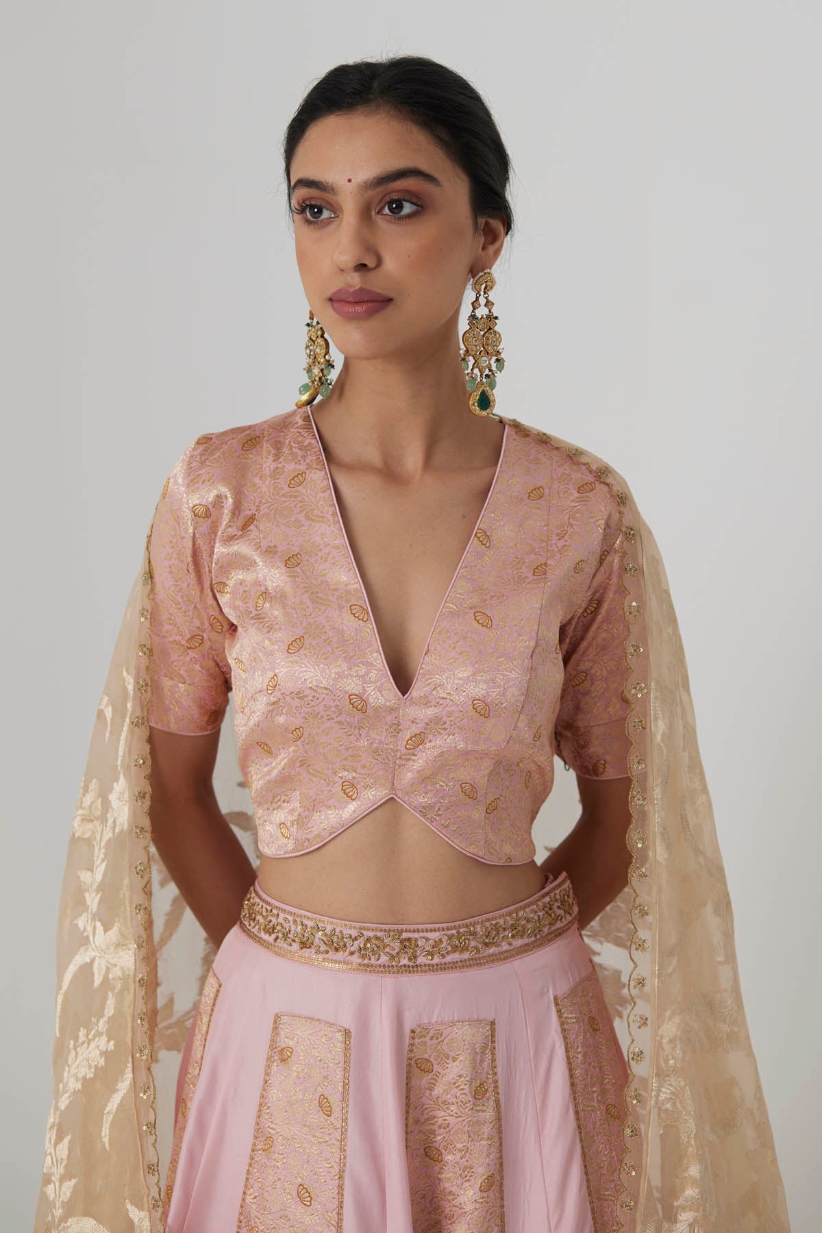 Soft Pink Brocade Lehenga Set