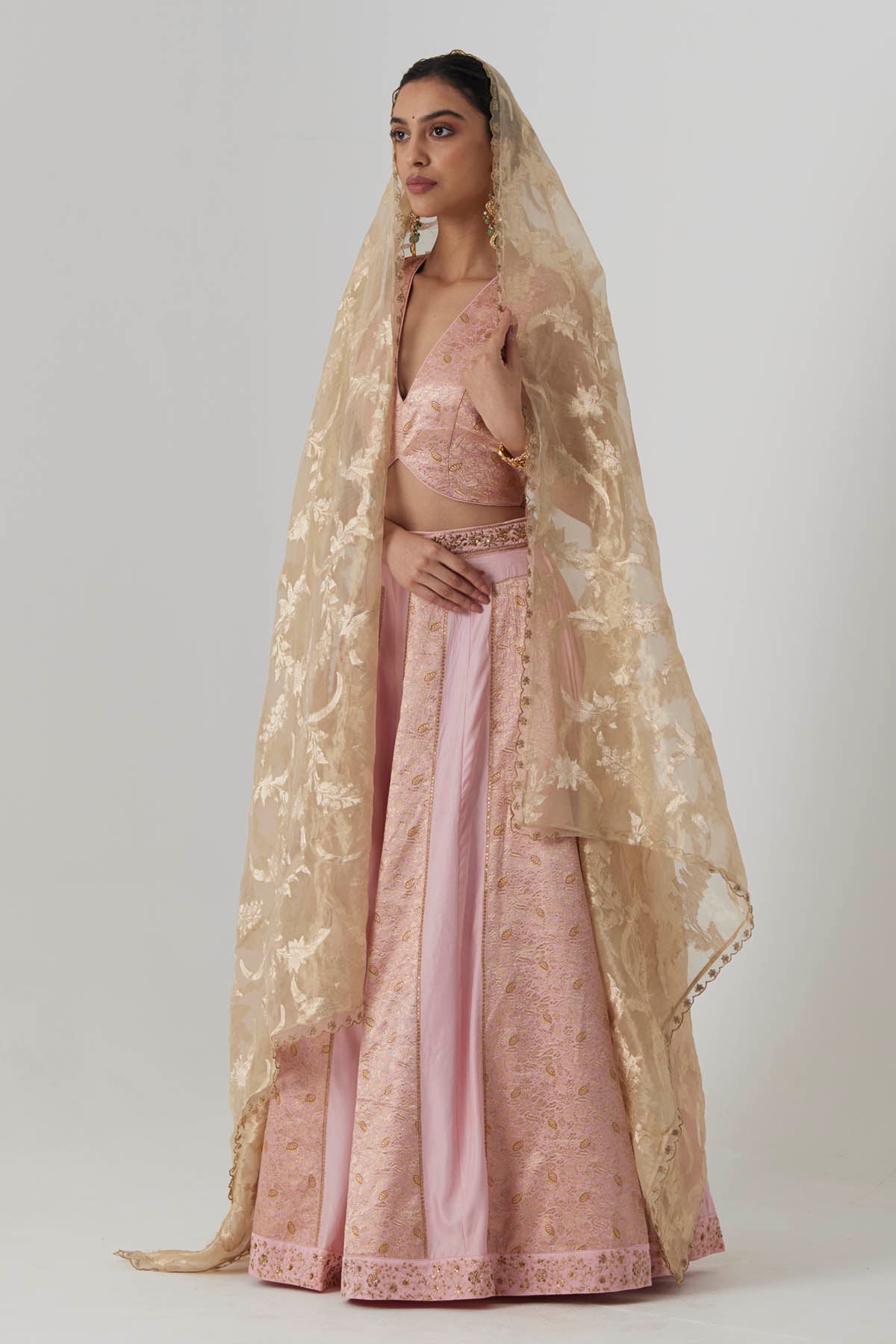 Soft Pink Brocade Lehenga Set