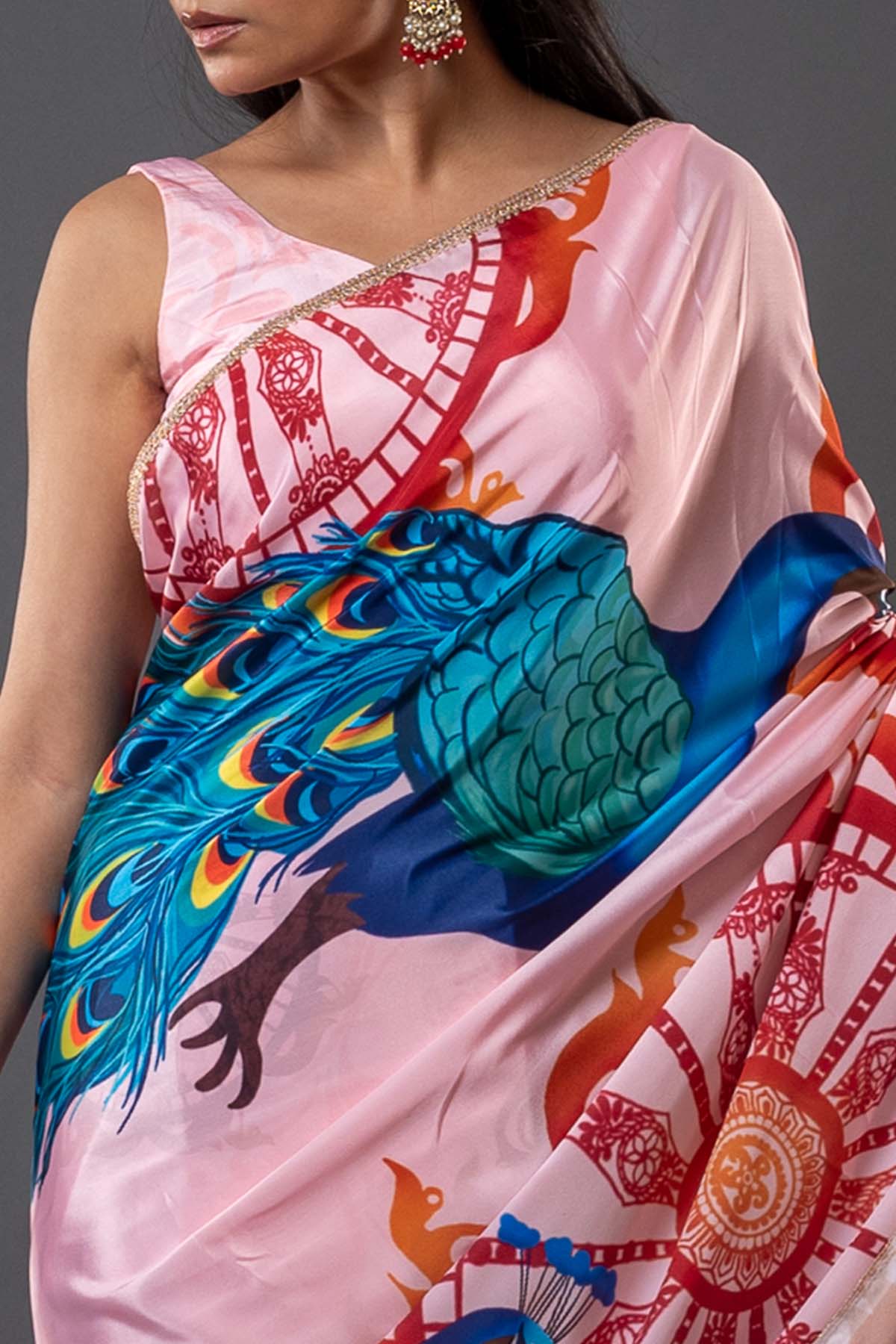 Soft Pink Printed Crepe Saree