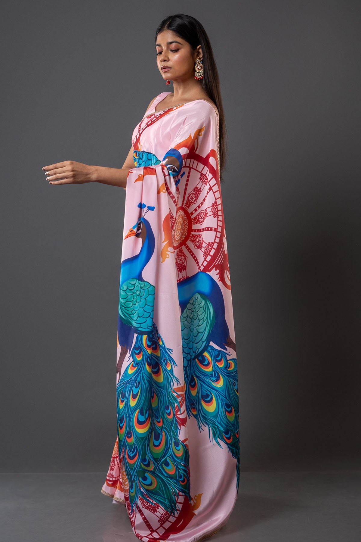 Soft Pink Printed Crepe Saree