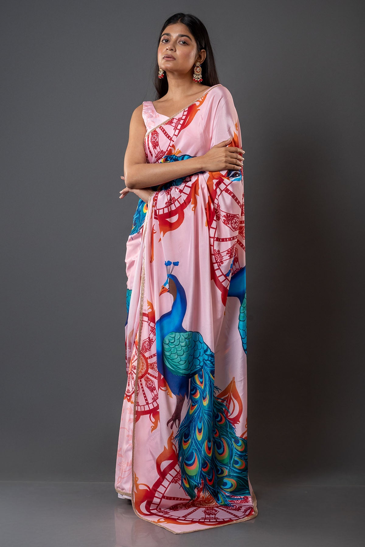 Soft Pink Printed Crepe Saree