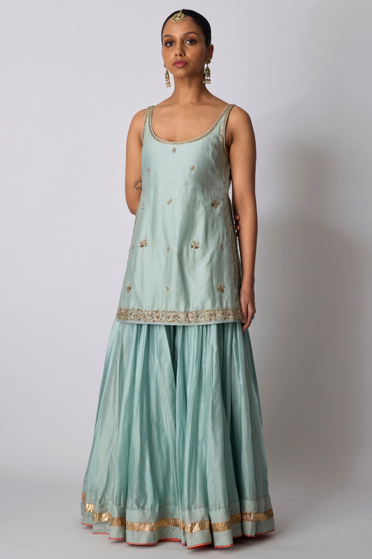 Soft Blue Zardozi Sharara Set