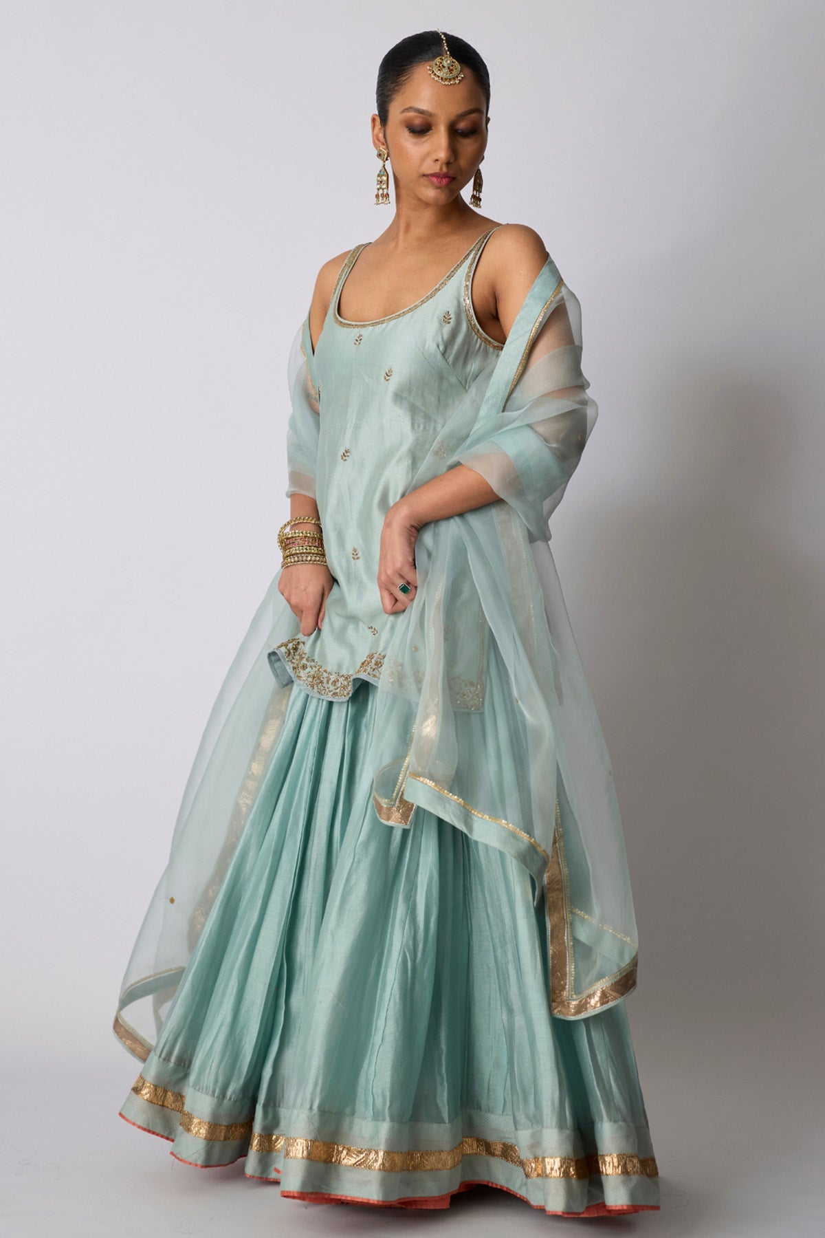 Buy Soft Blue Zardozi Sharara Set for women by Rhua India online available at scrollnshops