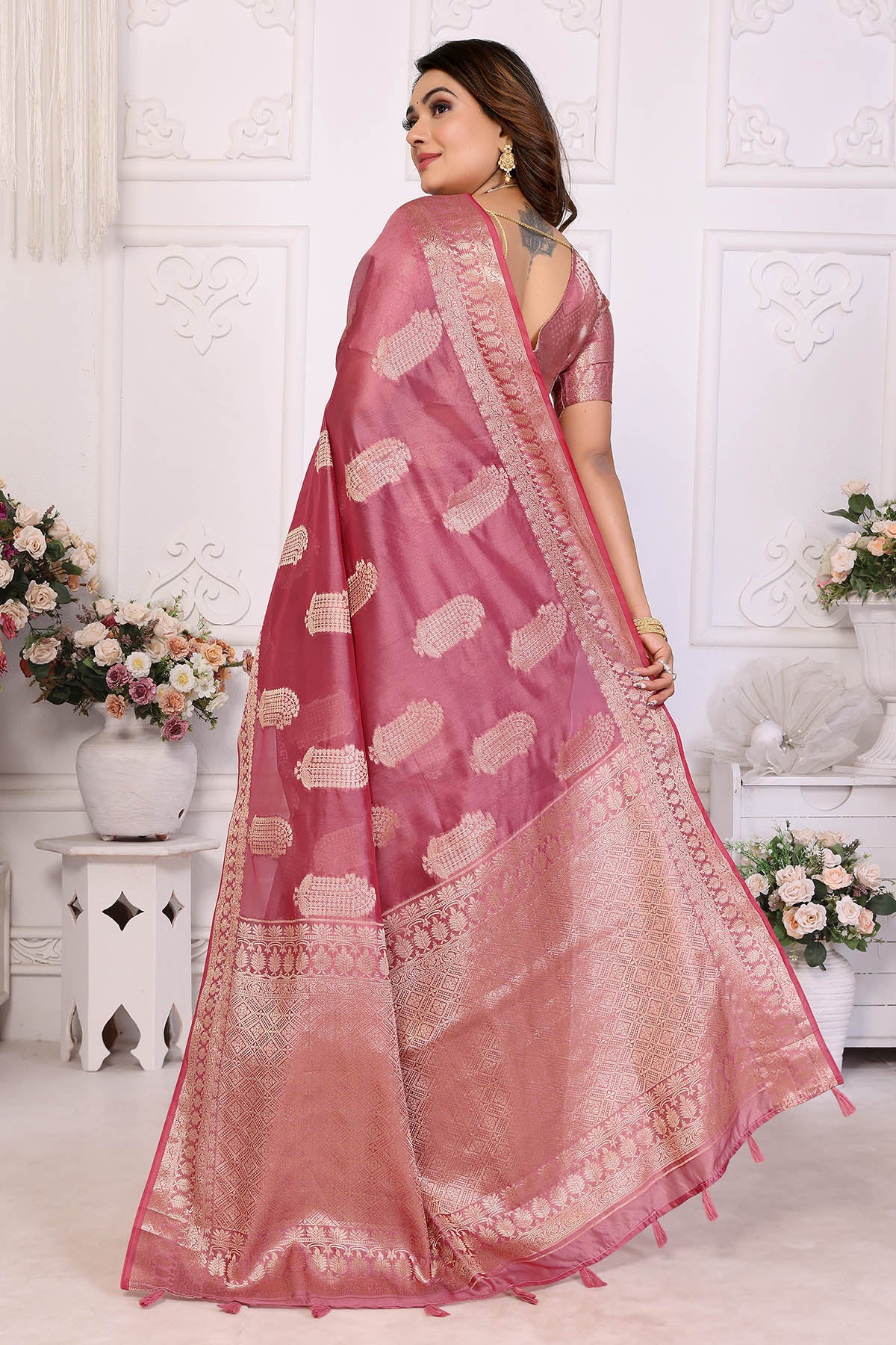 Soft Organza Dusty Rose Saree