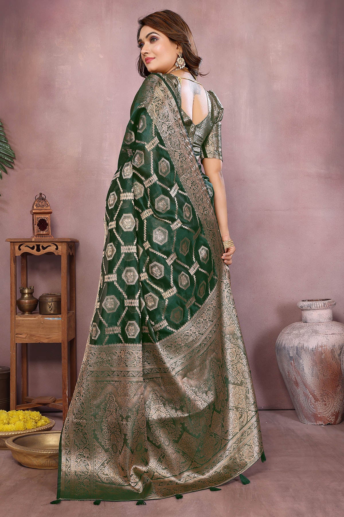 Soft Organza Fancy Green Saree