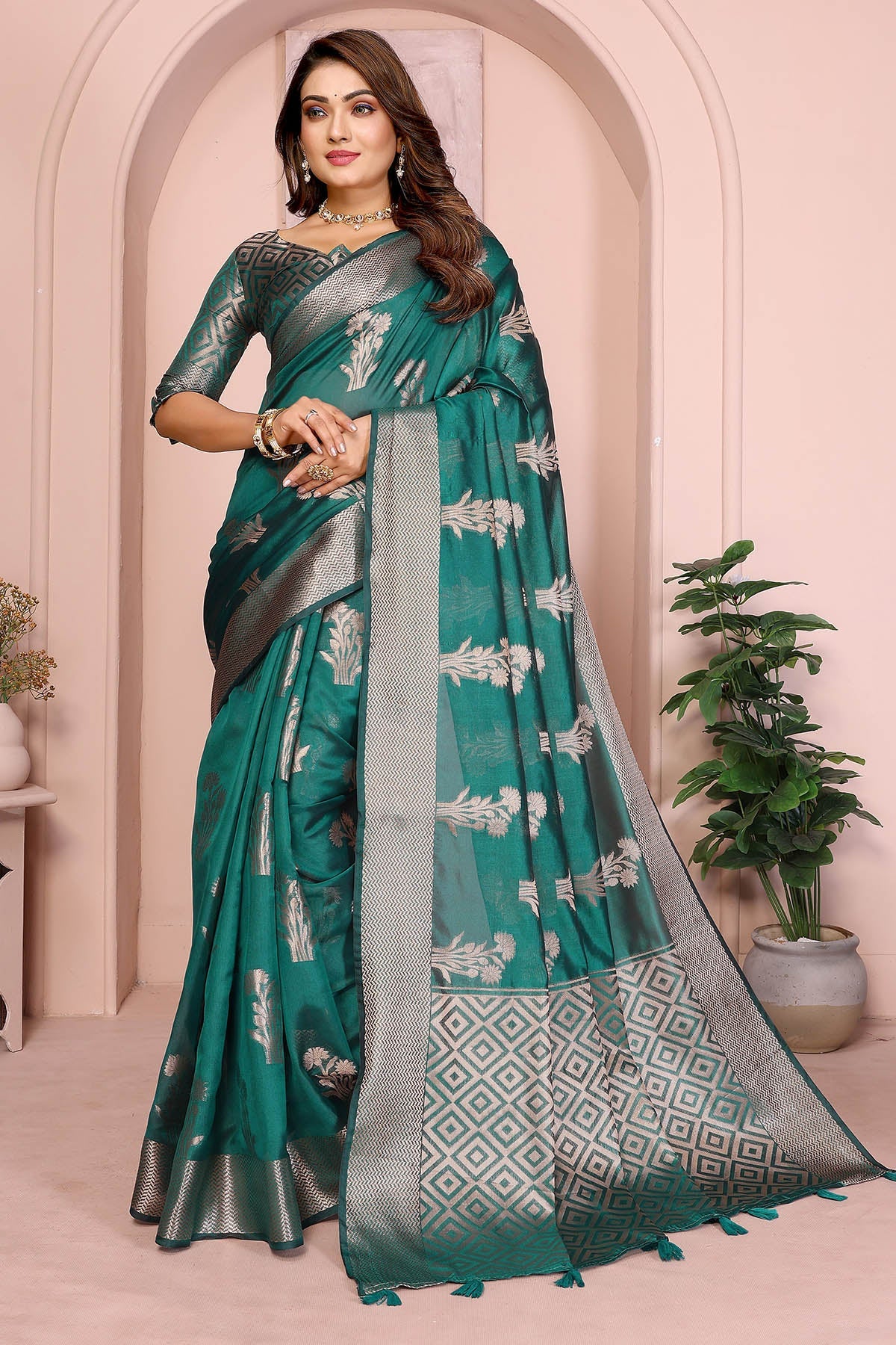 Buy Soft Organza Silk Green Saree for women by Aastha Fashion online available at scrollnshops