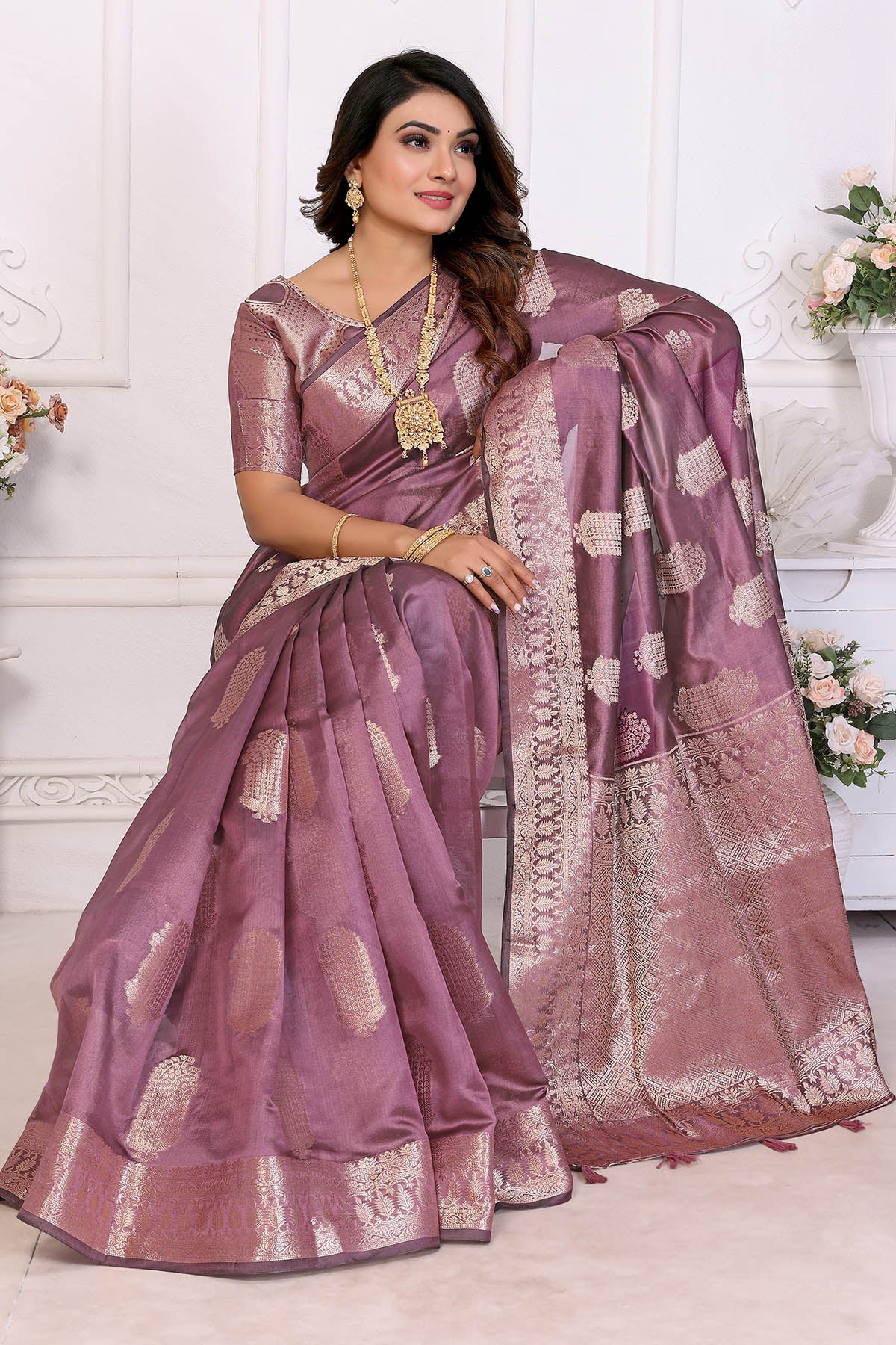 Soft Organza Silk Purple Saree
