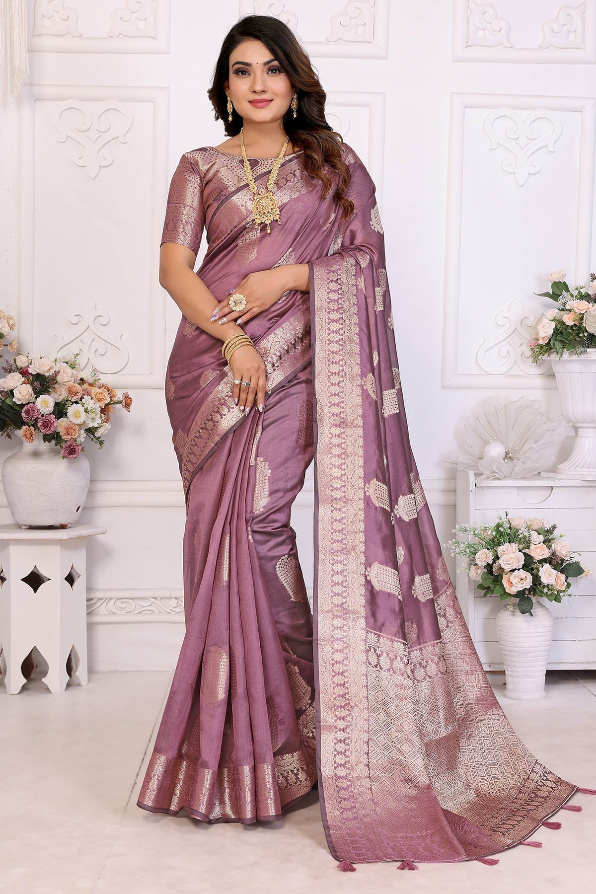 Buy Soft Organza Silk Purple Saree for women by Aastha Fashion online available at scrollnshops