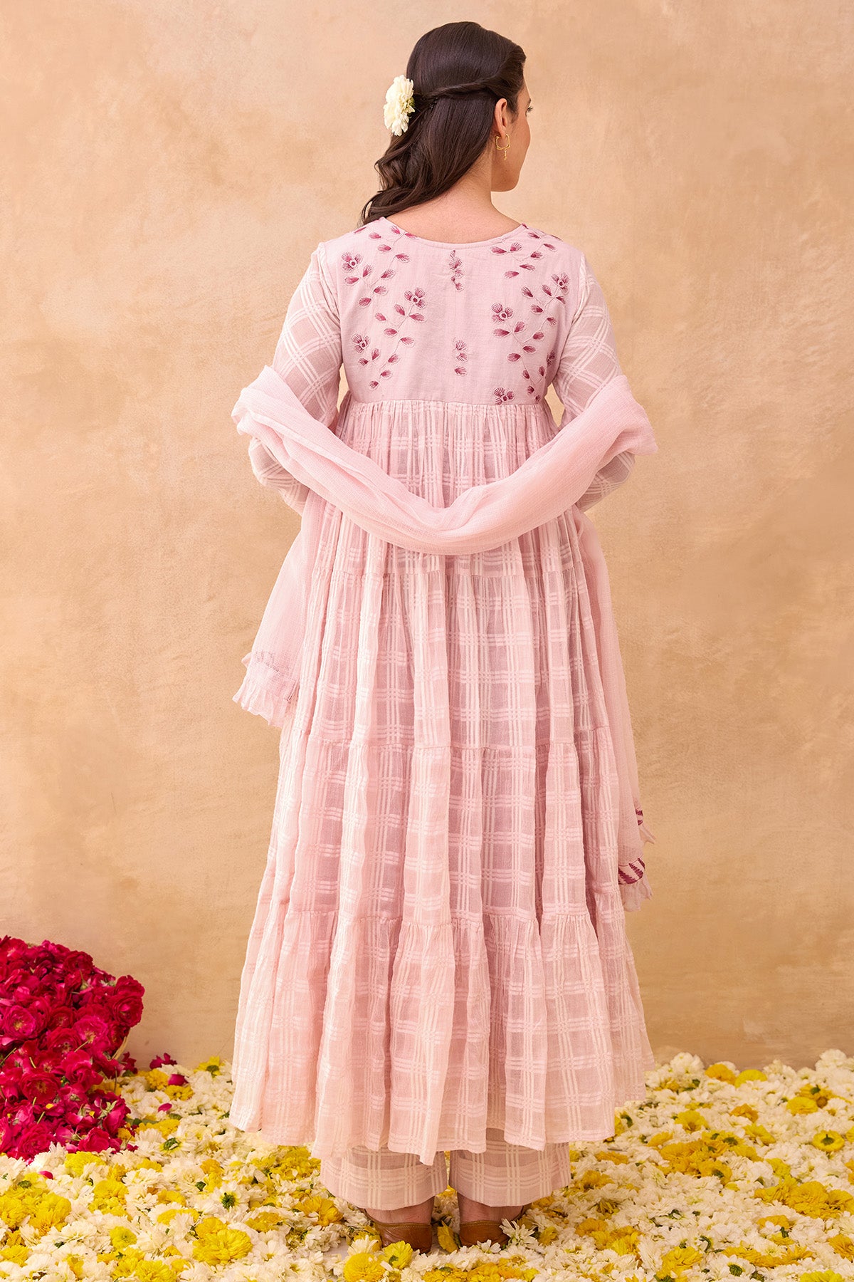 Soft Pink Kota Doria Kurta Set