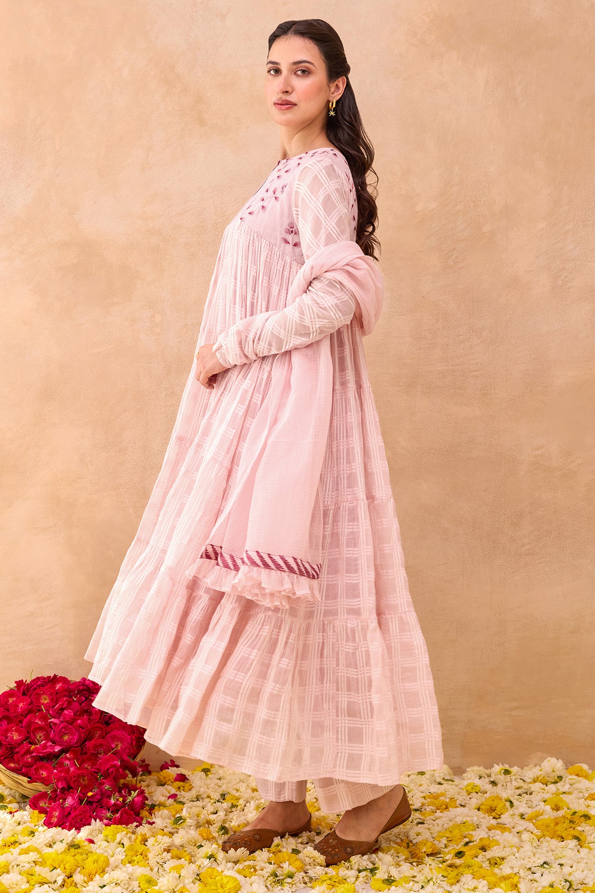 Soft Pink Kota Doria Kurta Set