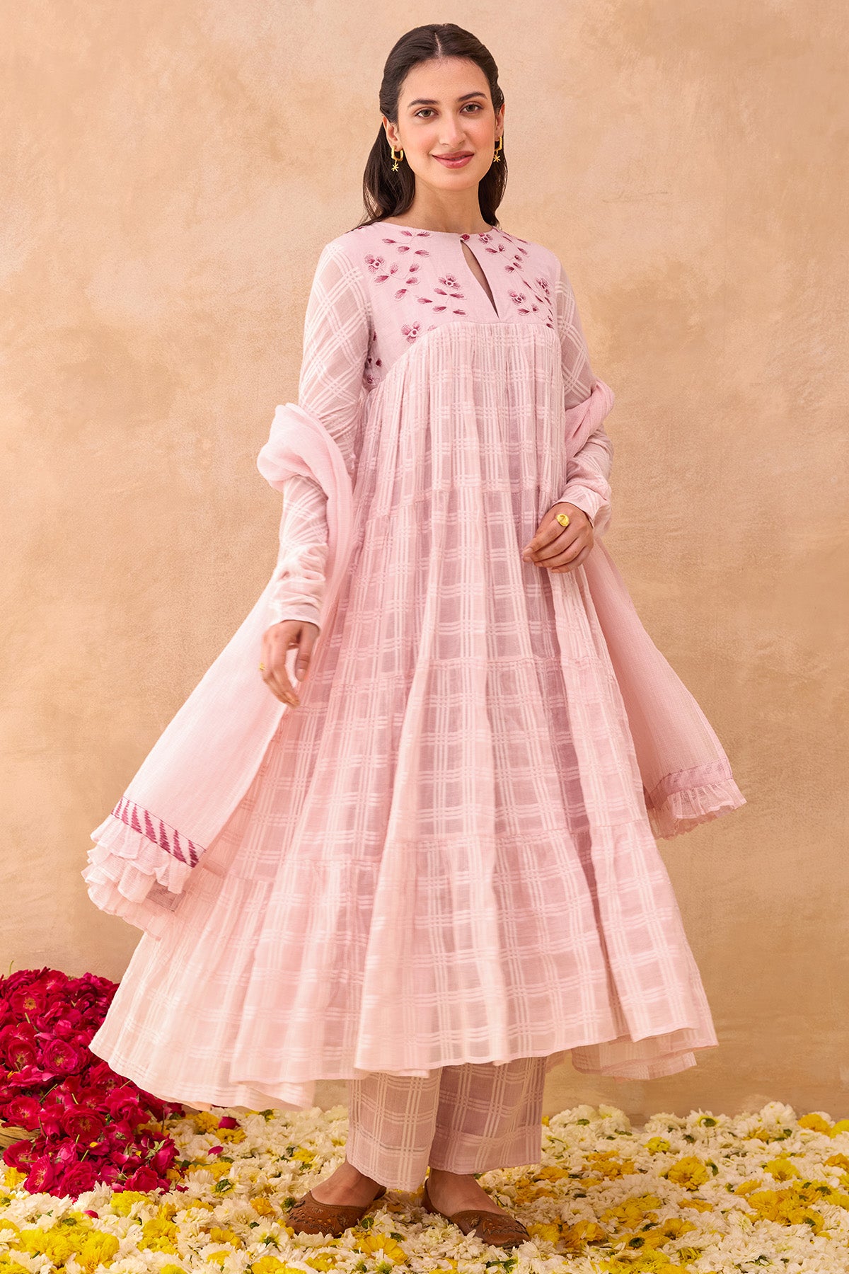 Soft Pink Kota Doria Kurta Set