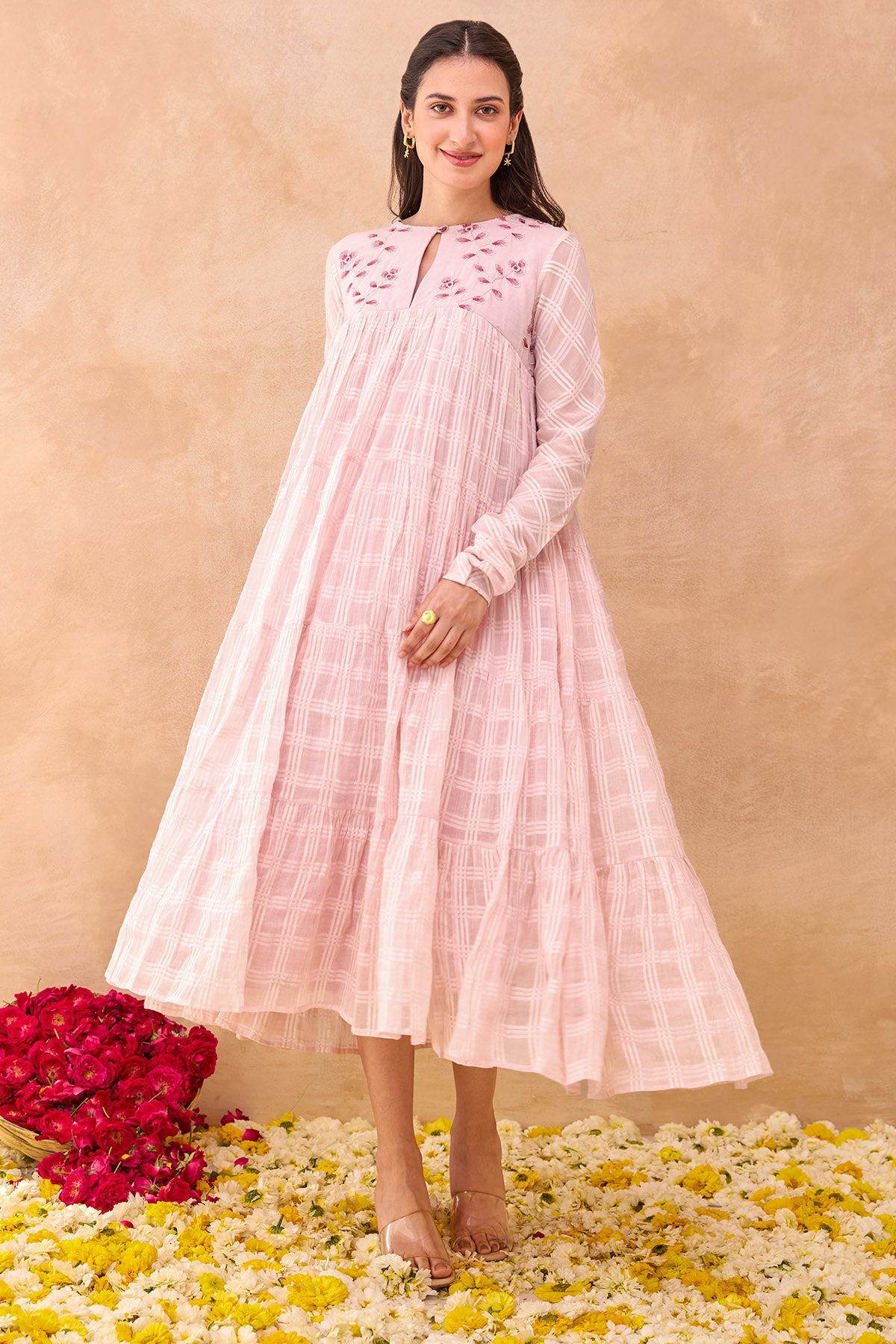 Soft Pink Textured Floral Dress