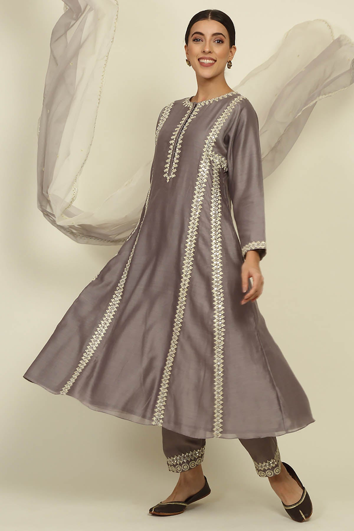 Steel Grey Chanderi Kurta Set