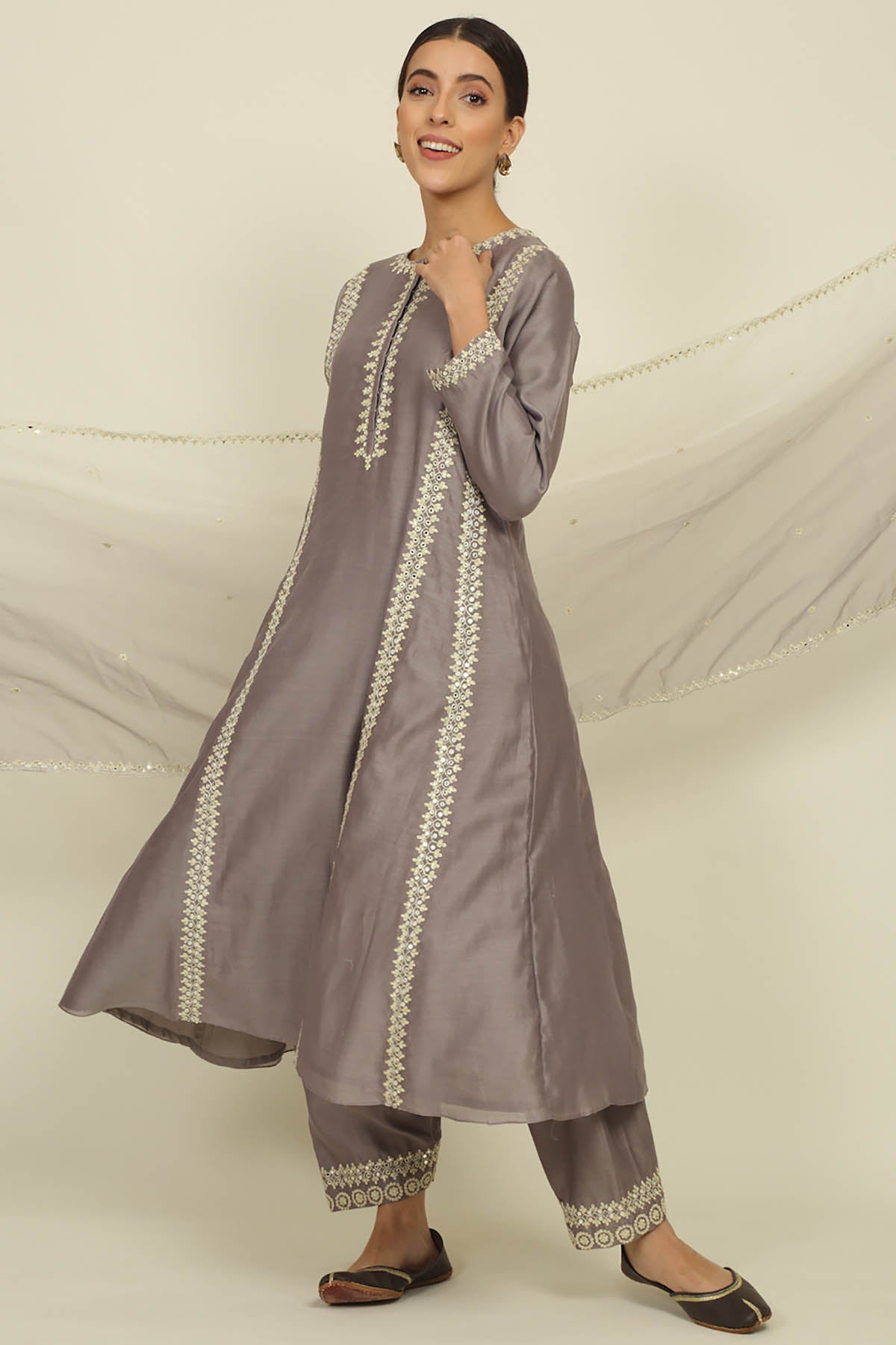 Steel Grey Chanderi Kurta Set