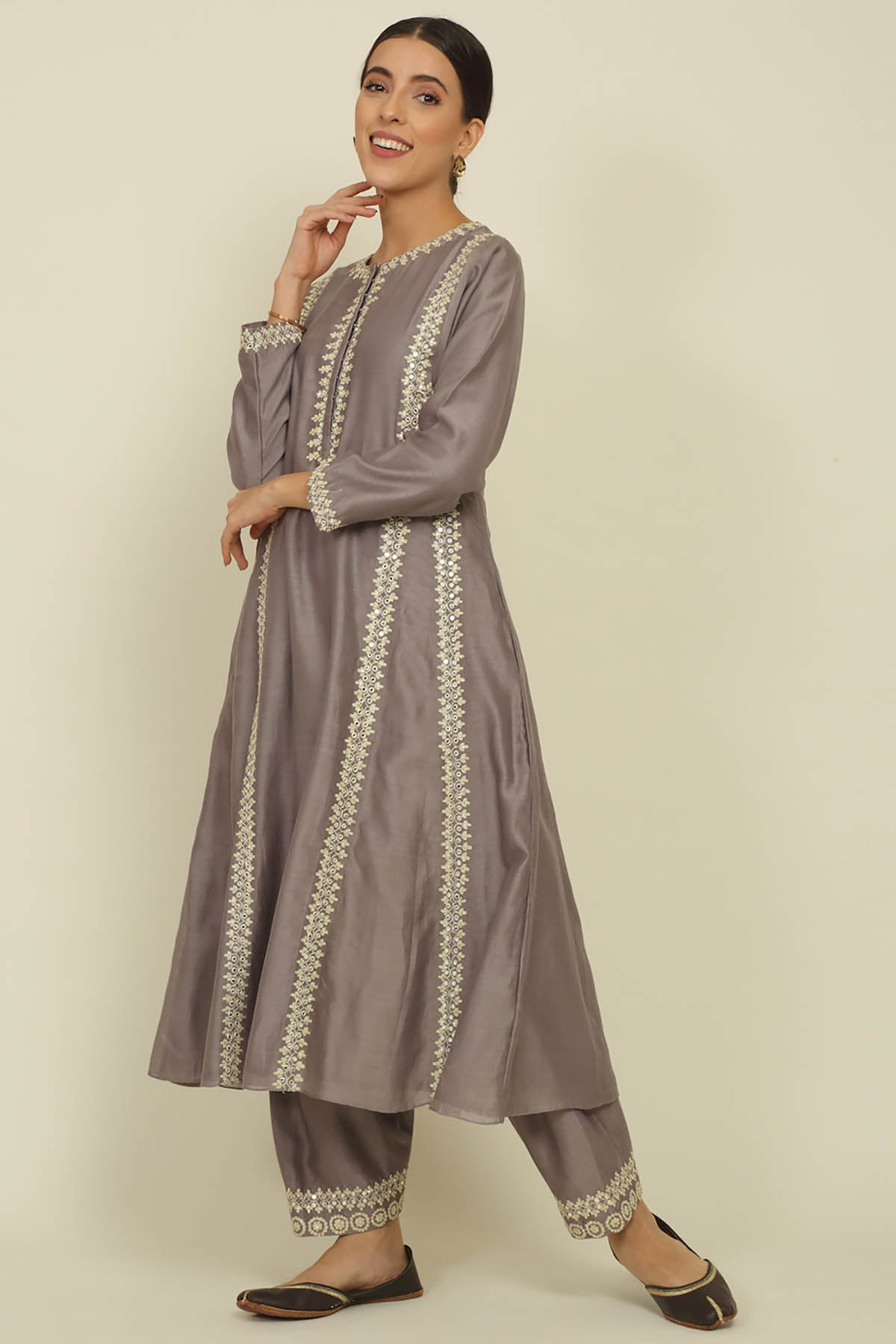 Steel Grey Chanderi Kurta Set