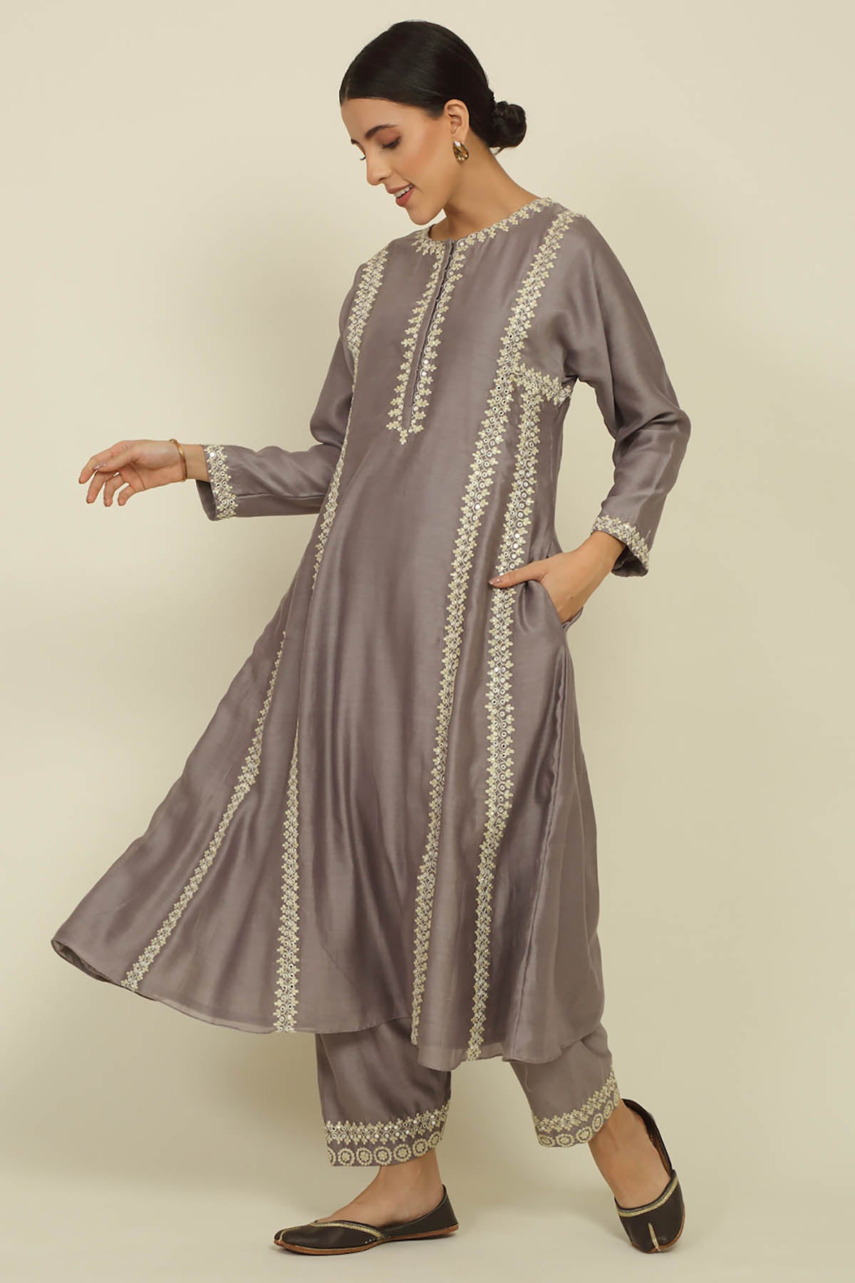 Steel Grey Chanderi Kurta Set
