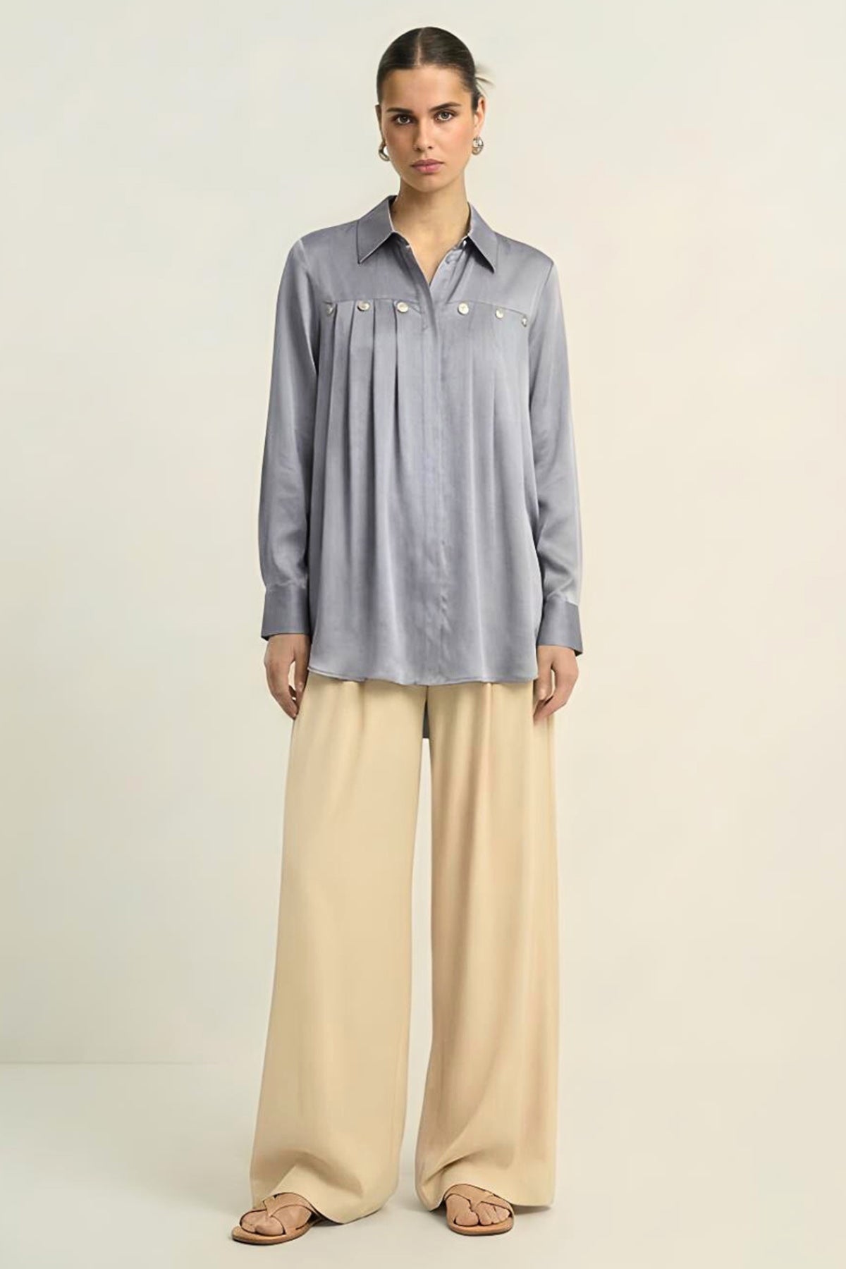 Buy Steel Grey Bemberg Silk Shirt for women by Neora online available at scrollnshops
