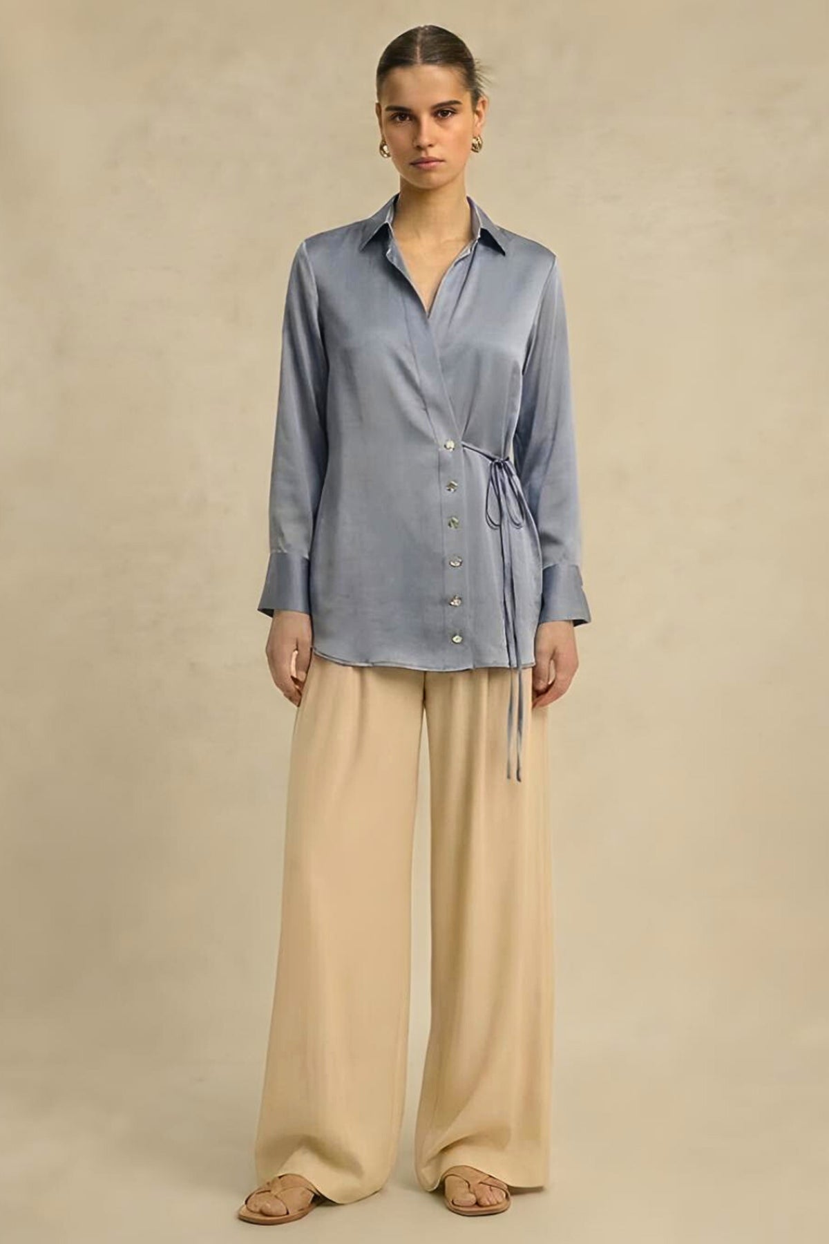 Buy Steel Grey Bemberg Wrap Shirt for women by Neora online available at scrollnshops