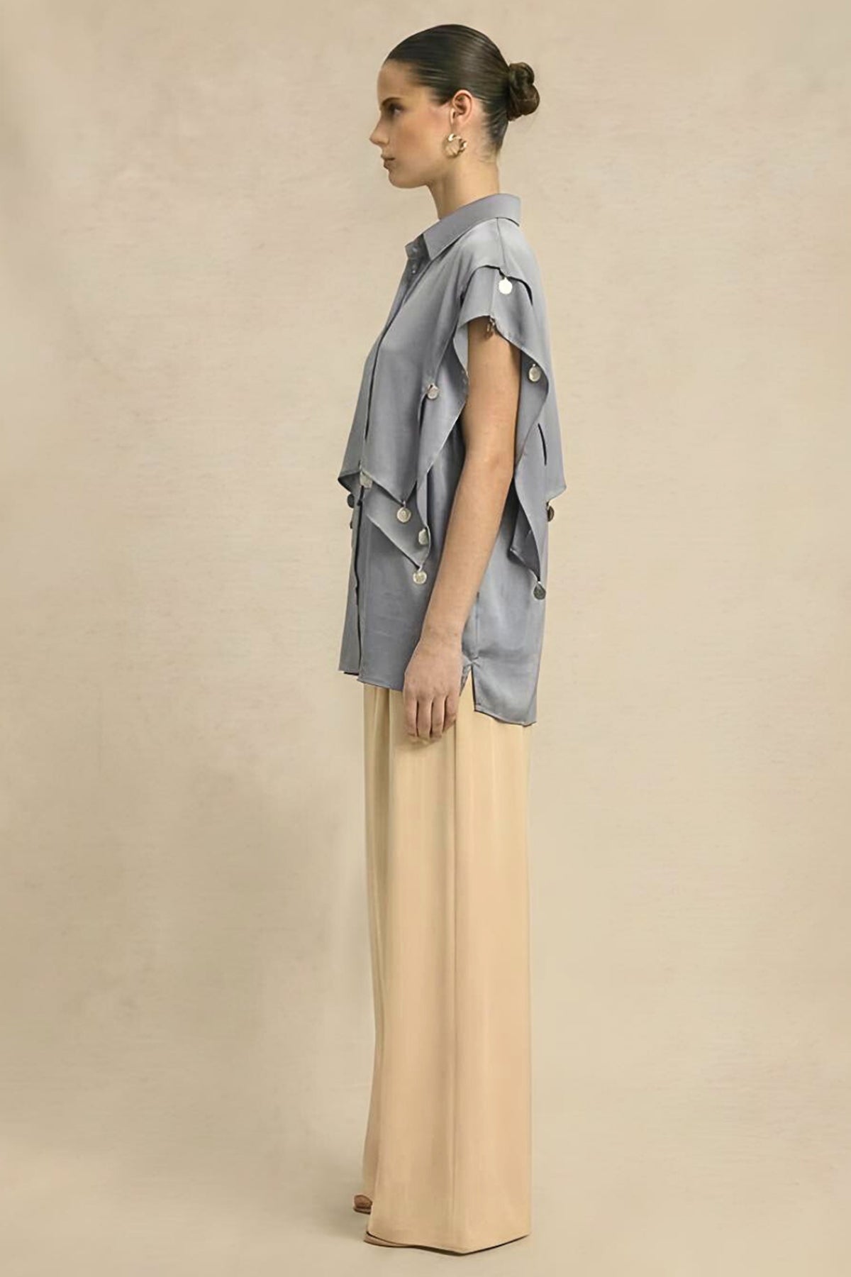 Steel Grey Silk Coin Flap Shirt
