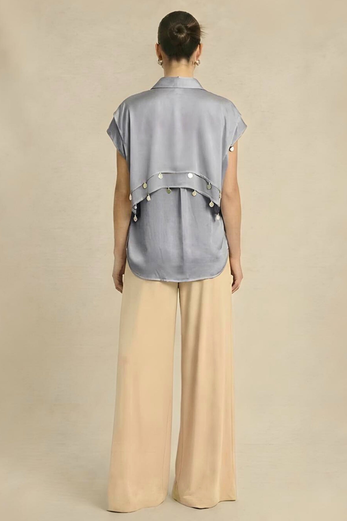 Steel Grey Silk Coin Flap Shirt