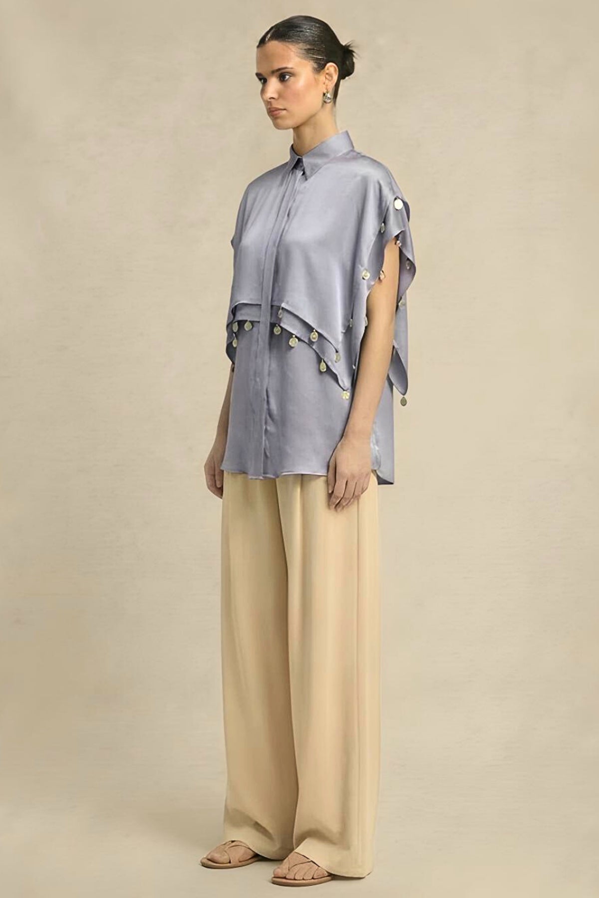 Steel Grey Silk Coin Flap Shirt