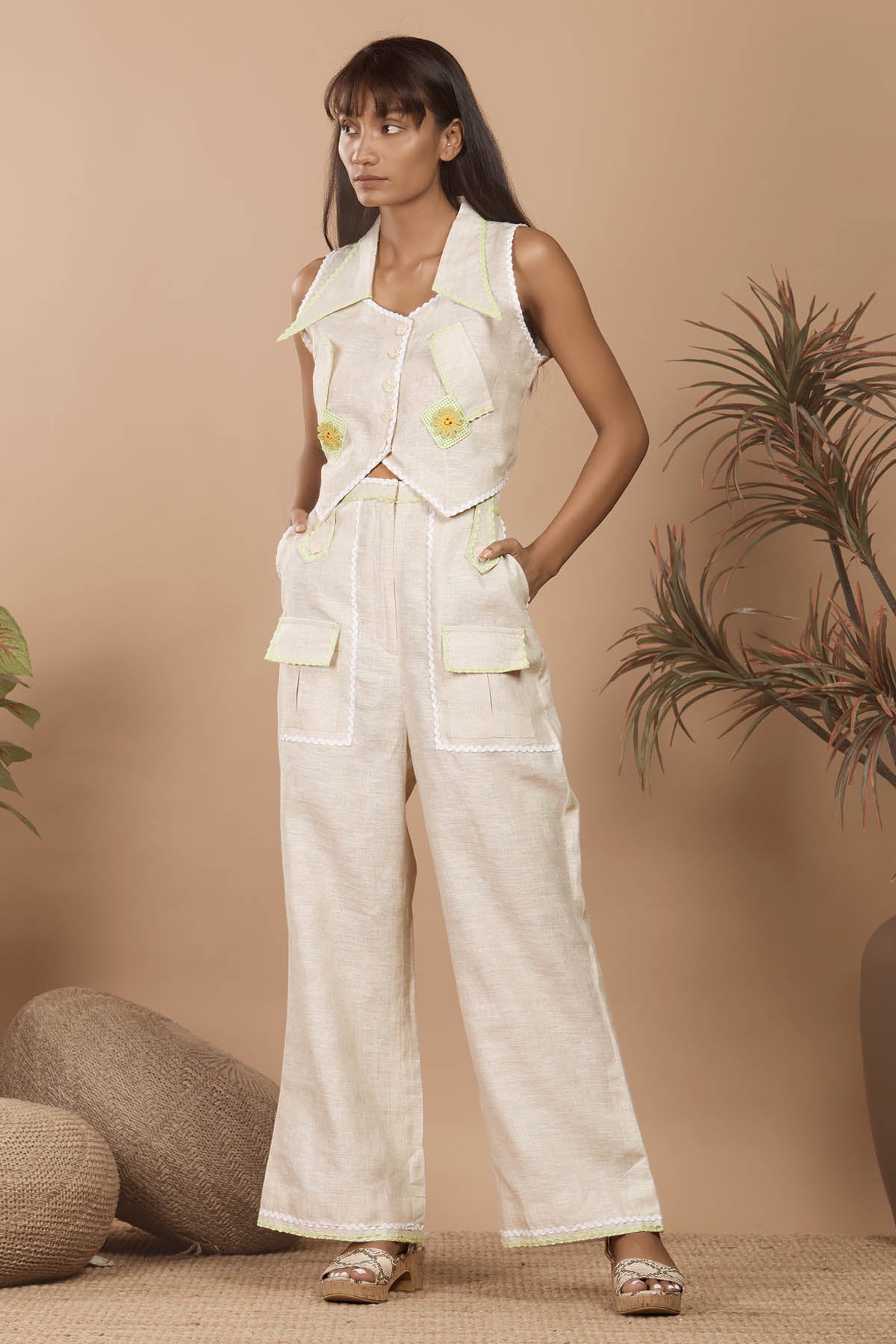 Buy Niyami Cream Lace Detail Co-ord at scrollnshops