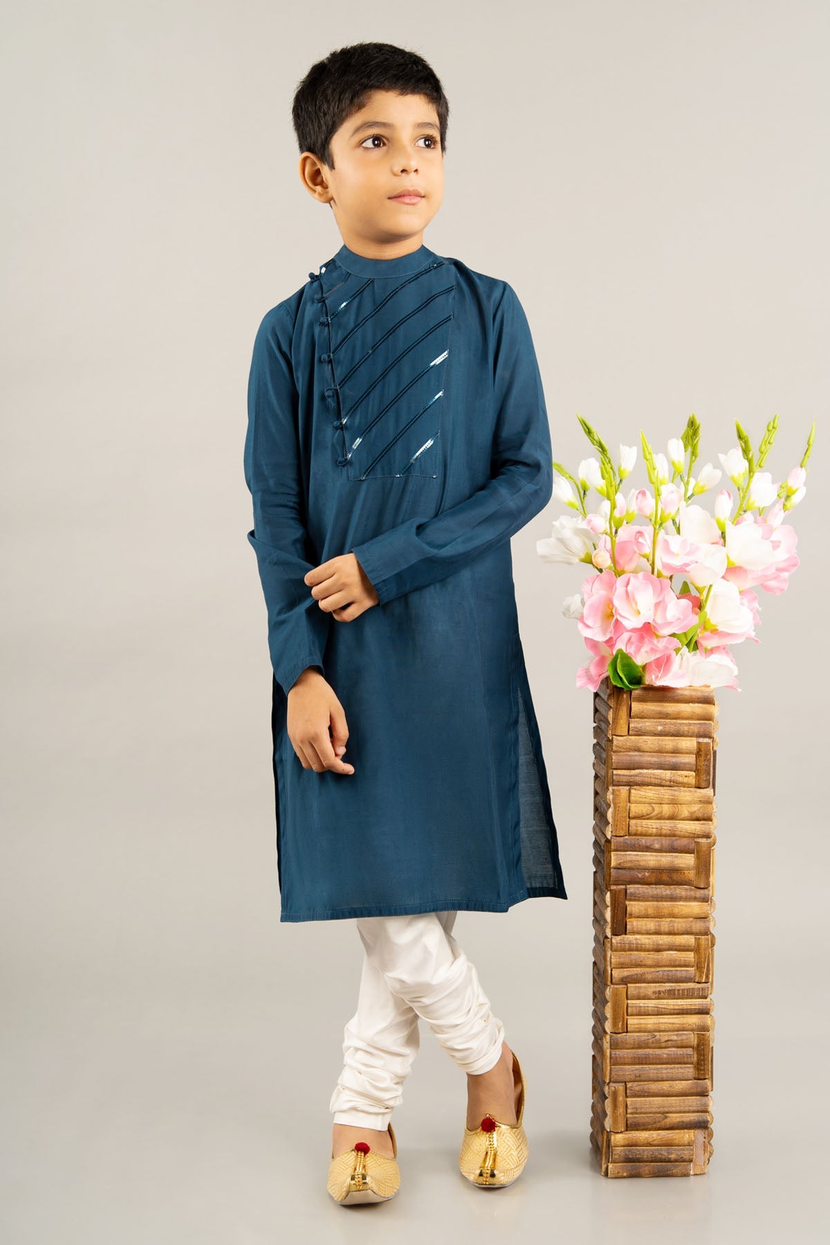 Designer Little Brats Stripe Yoke Kurta Set For Kids Available online at ScrollnShops