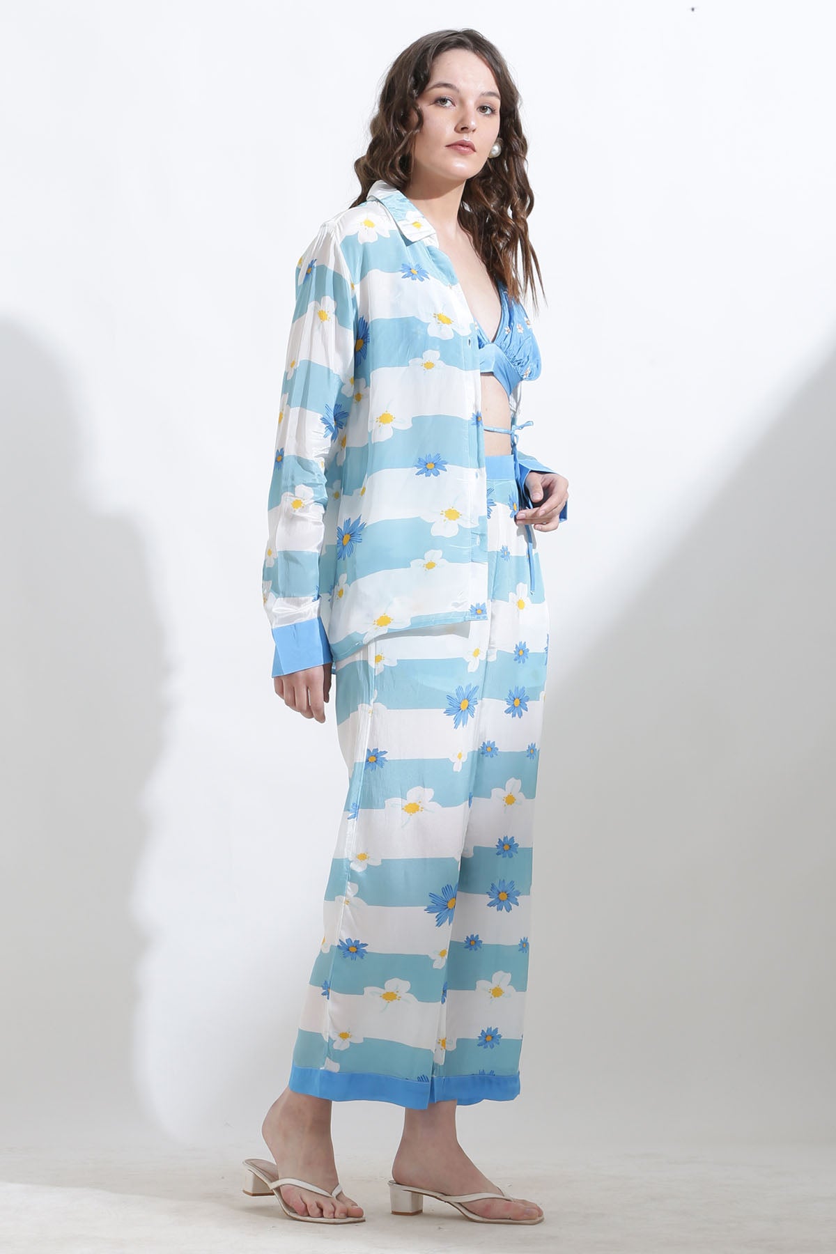 Striped Floral Crepe Co-ord Set